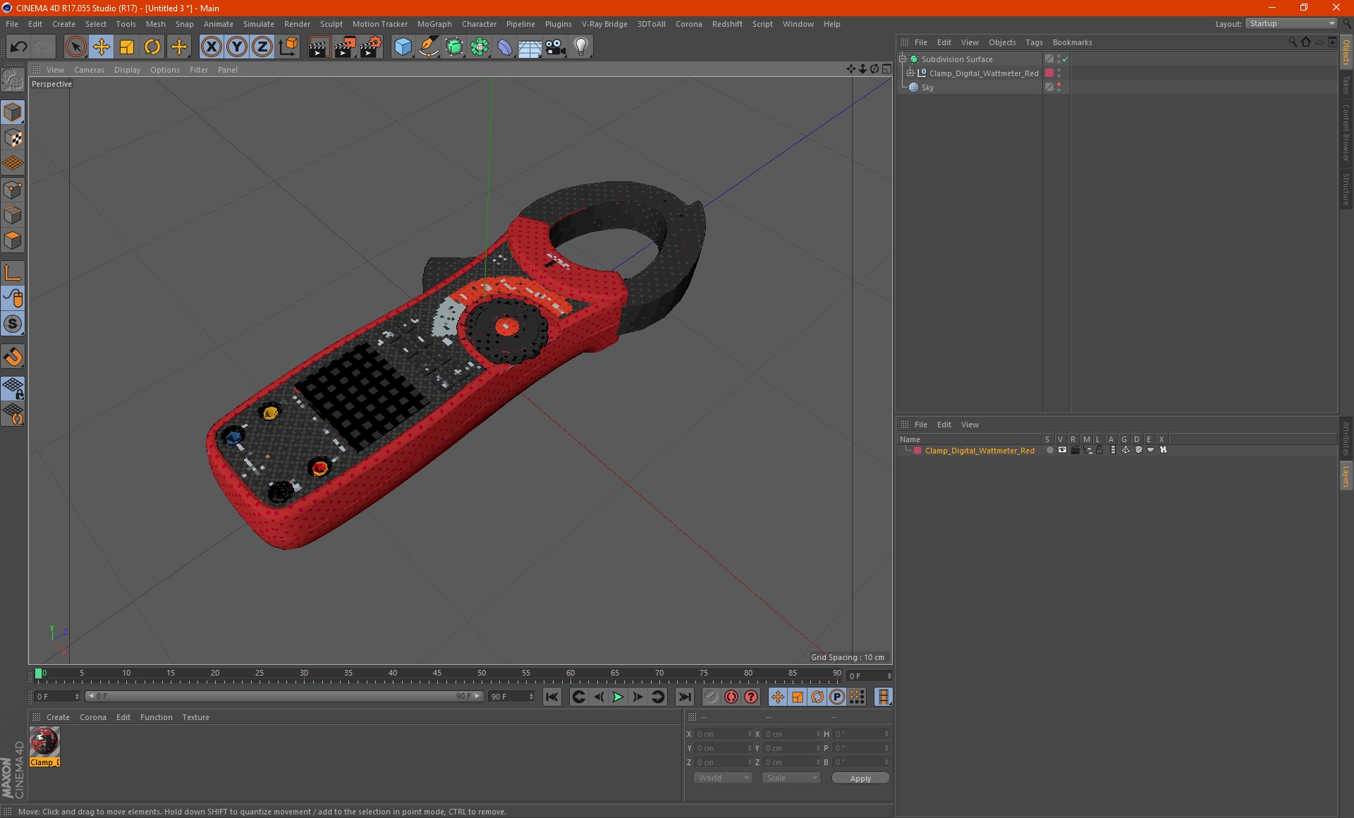 Clamp Digital Wattmeter Red 3D