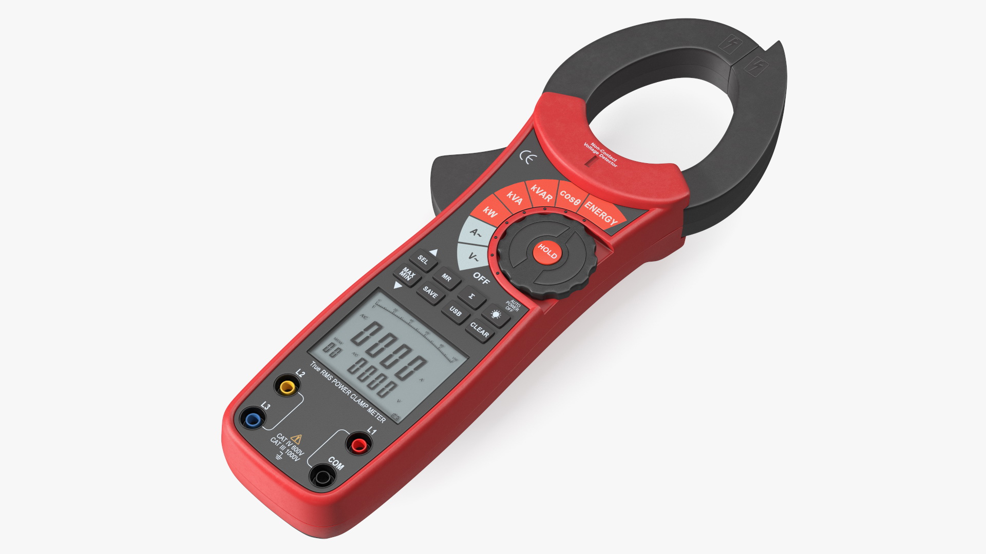 Clamp Digital Wattmeter Red 3D