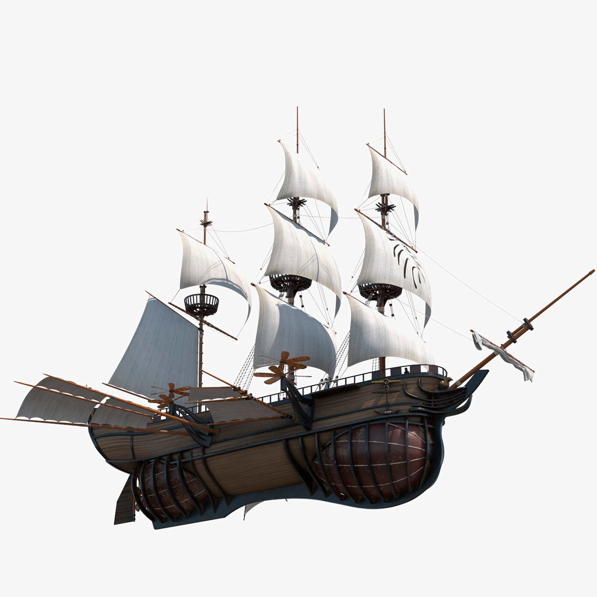 3D Fantasy Flying Sailing Ship Rigged for Maya model