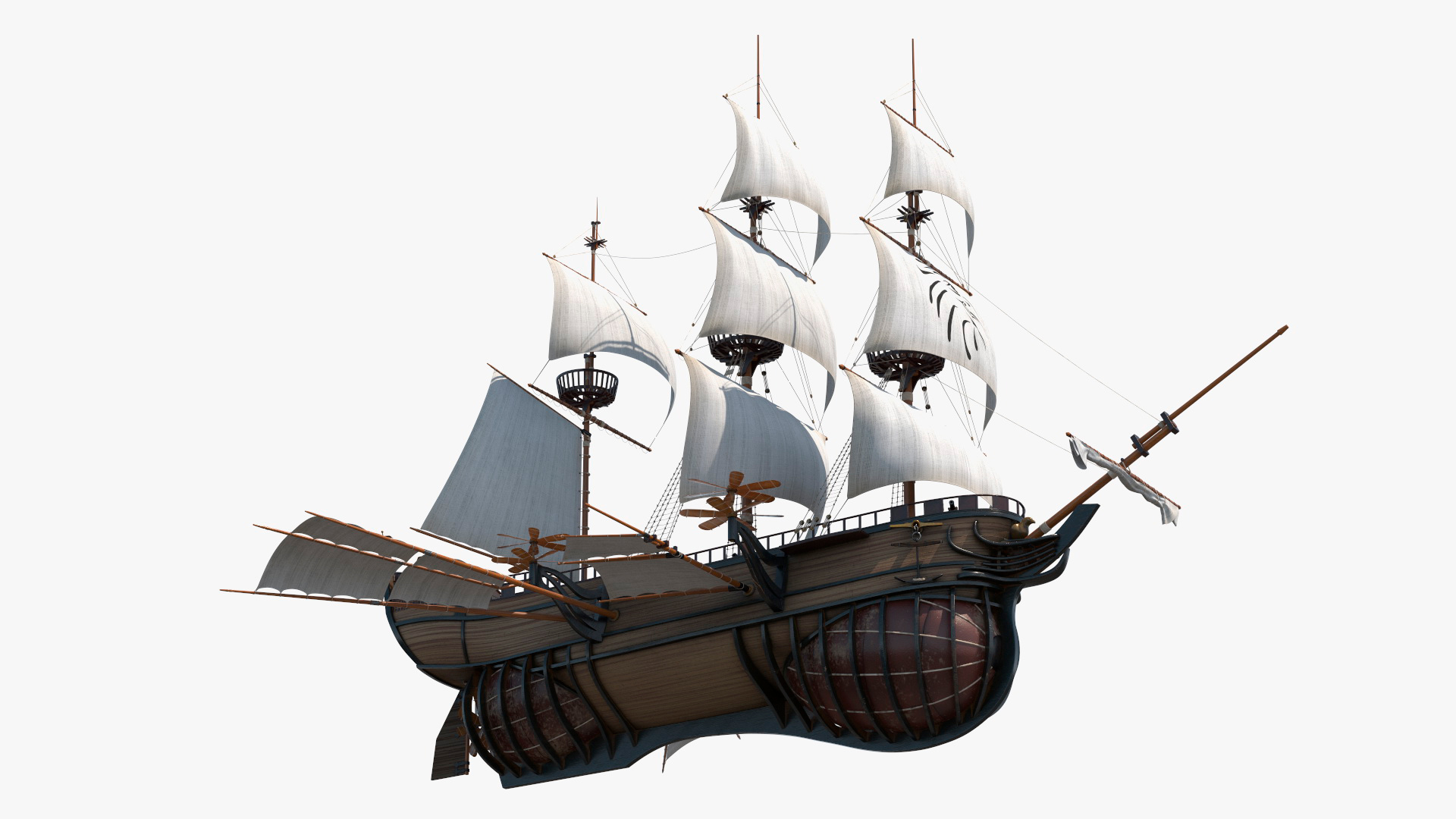 3D Fantasy Flying Sailing Ship Rigged for Maya model