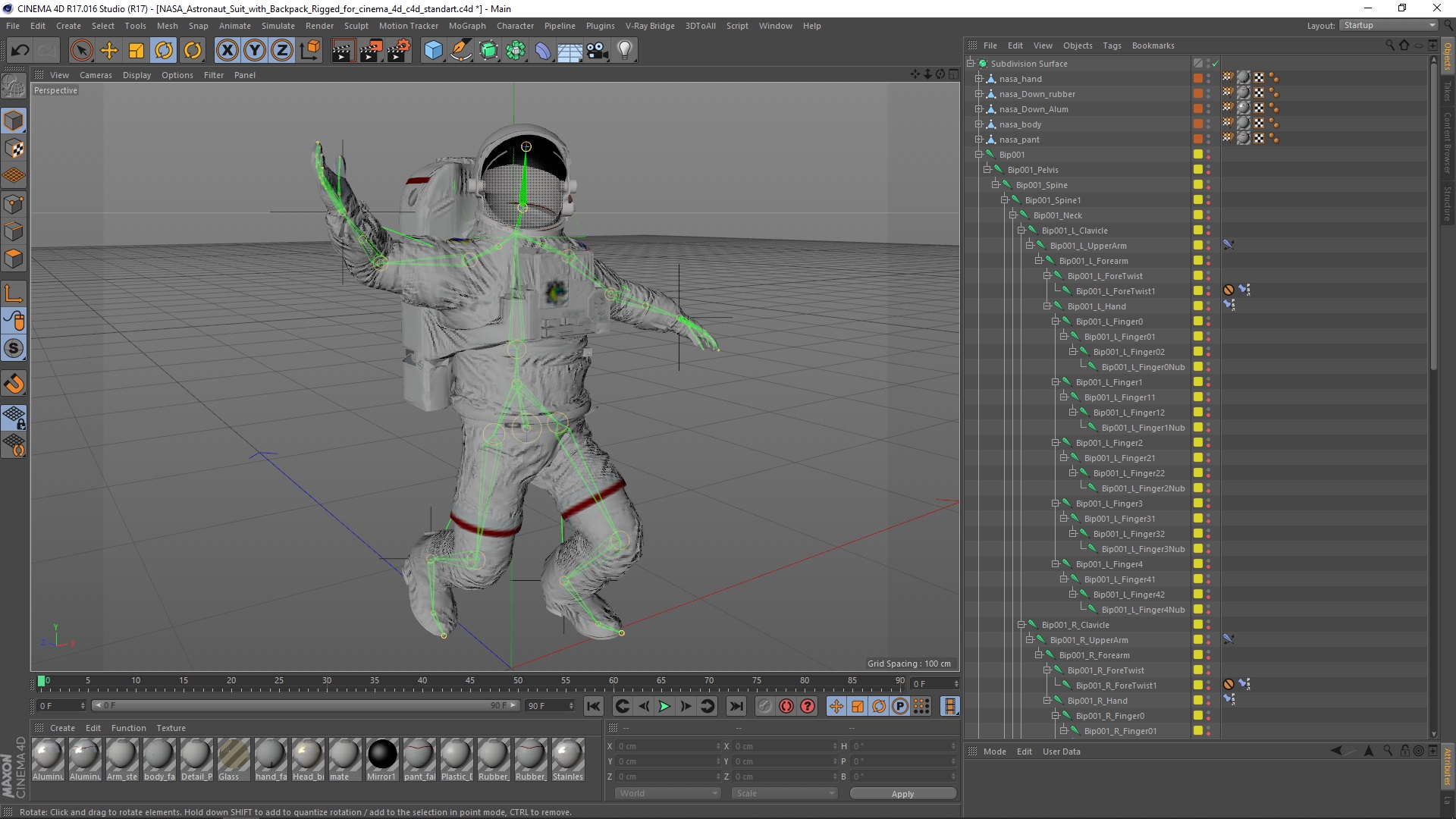 NASA Astronaut Suit with Backpack Rigged for Cinema 4D 3D model