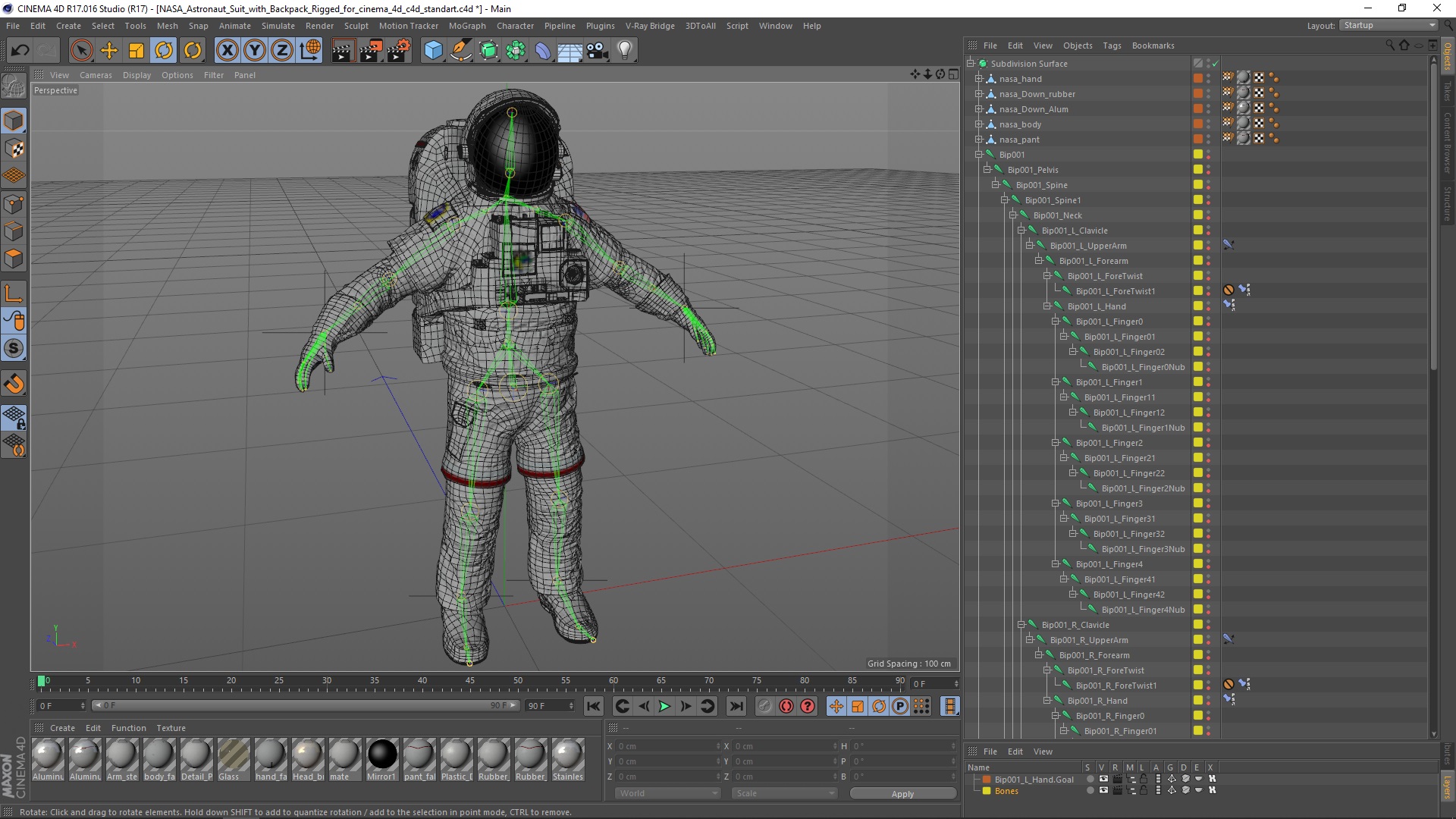 NASA Astronaut Suit with Backpack Rigged for Cinema 4D 3D model