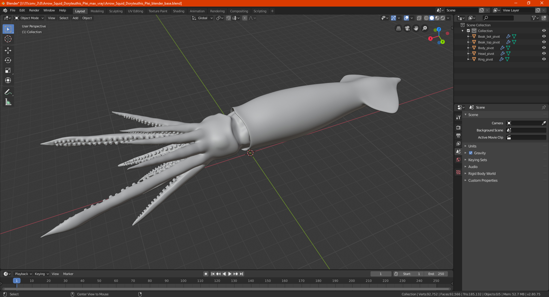 3D Arrow Squid Doryteuthis Plei model