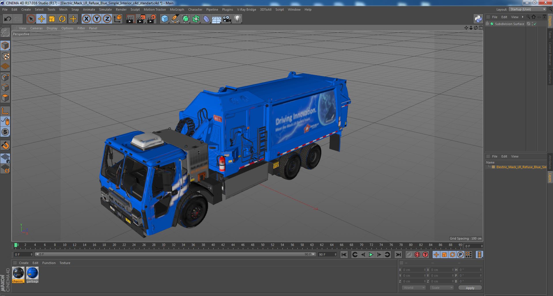 Electric Mack LR Refuse Blue Simple Interior 3D model