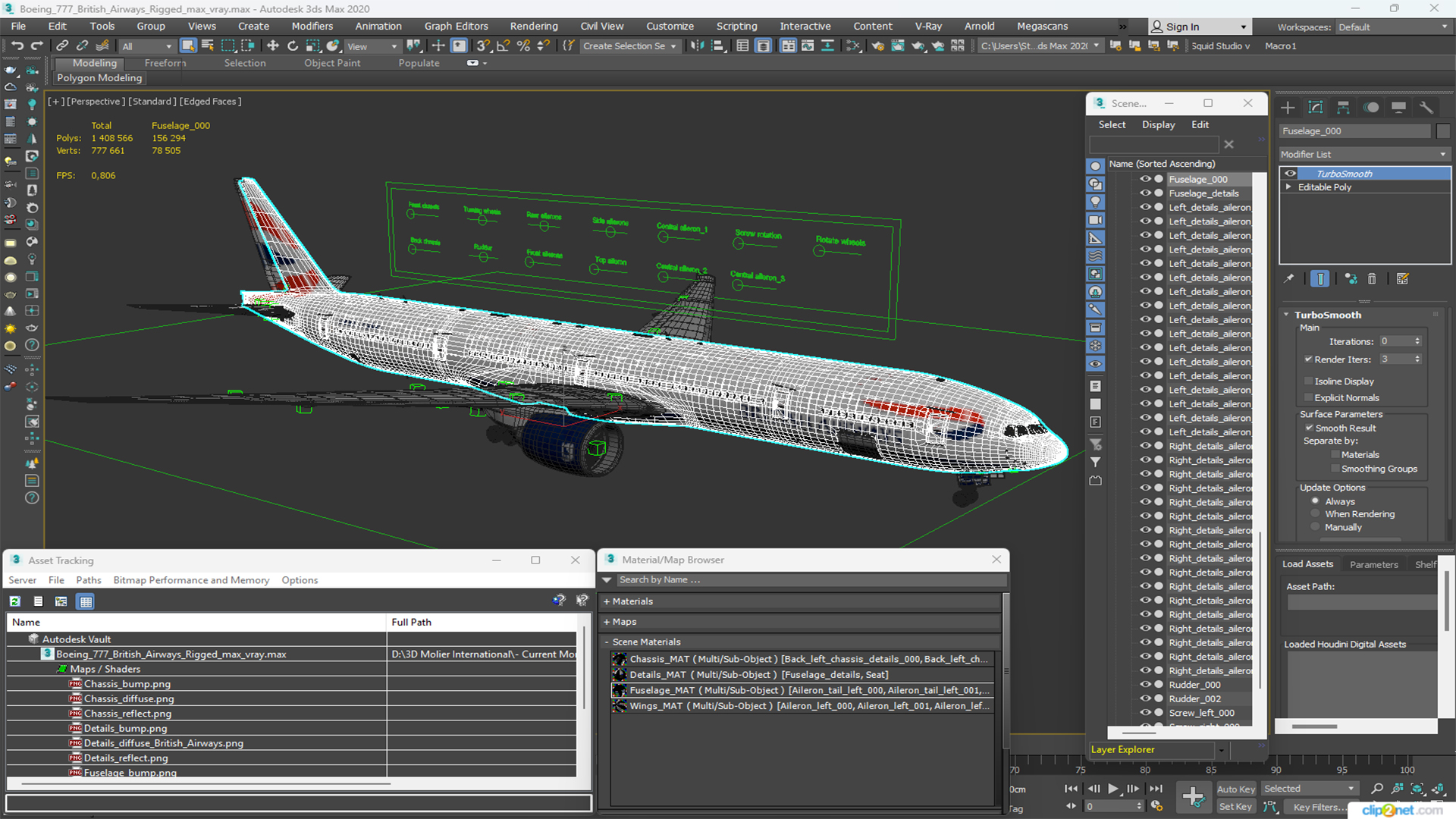 3D Boeing 777 British Airways Rigged model