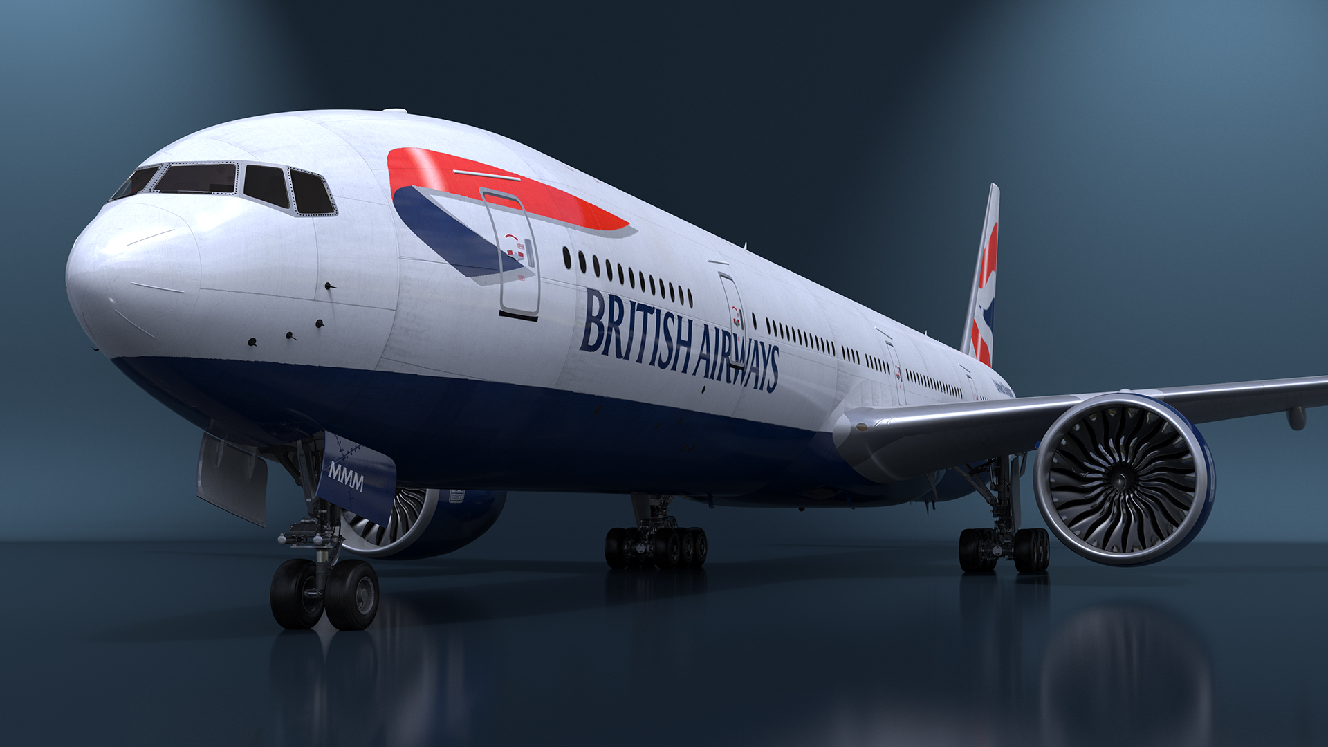 3D Boeing 777 British Airways Rigged model