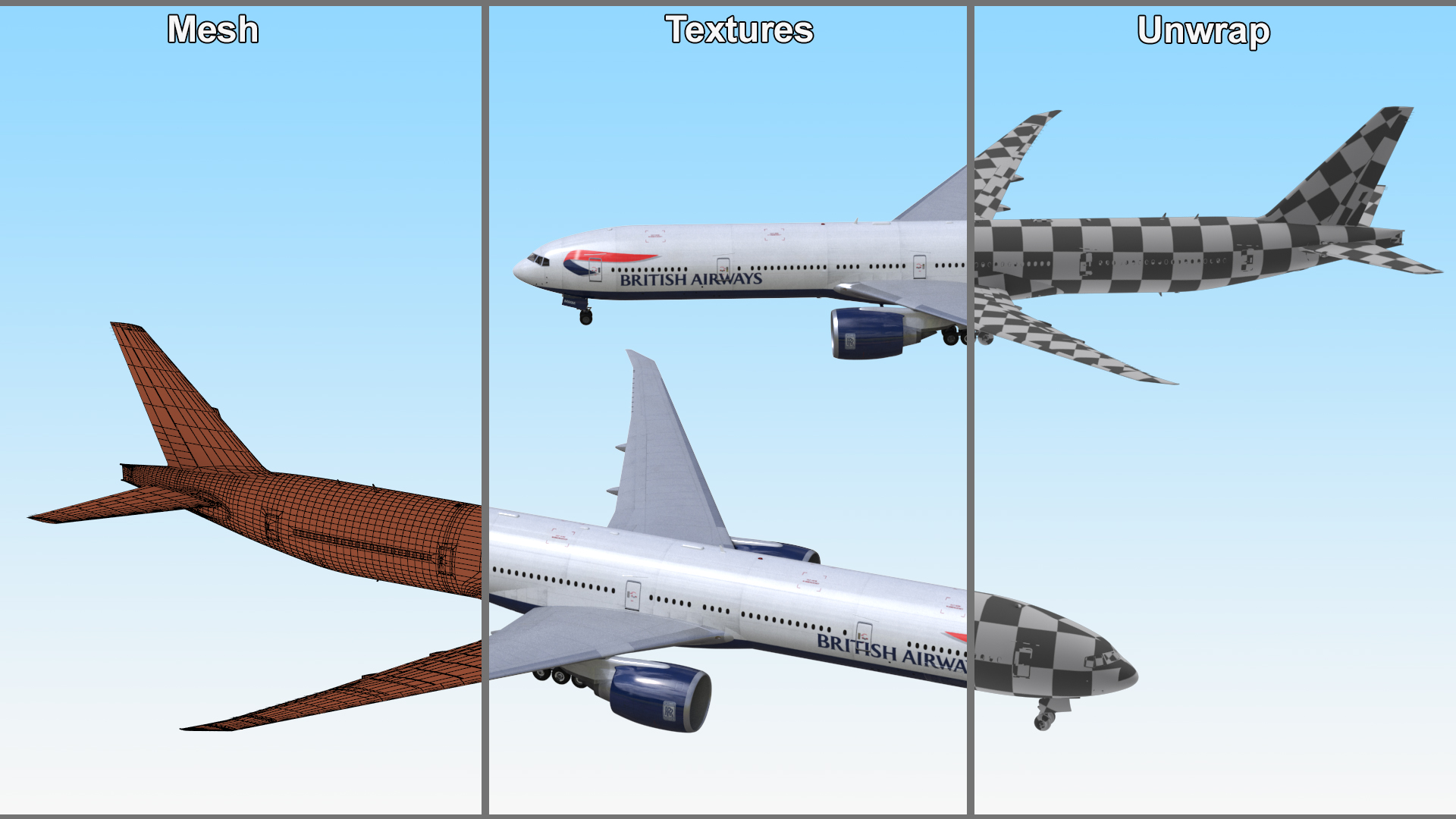 3D Boeing 777 British Airways Rigged model