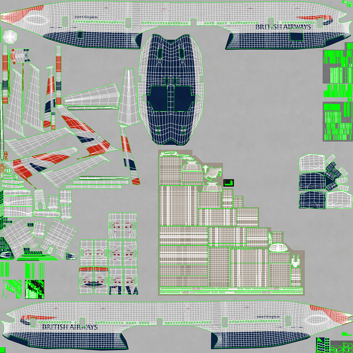 3D Boeing 777 British Airways Rigged model