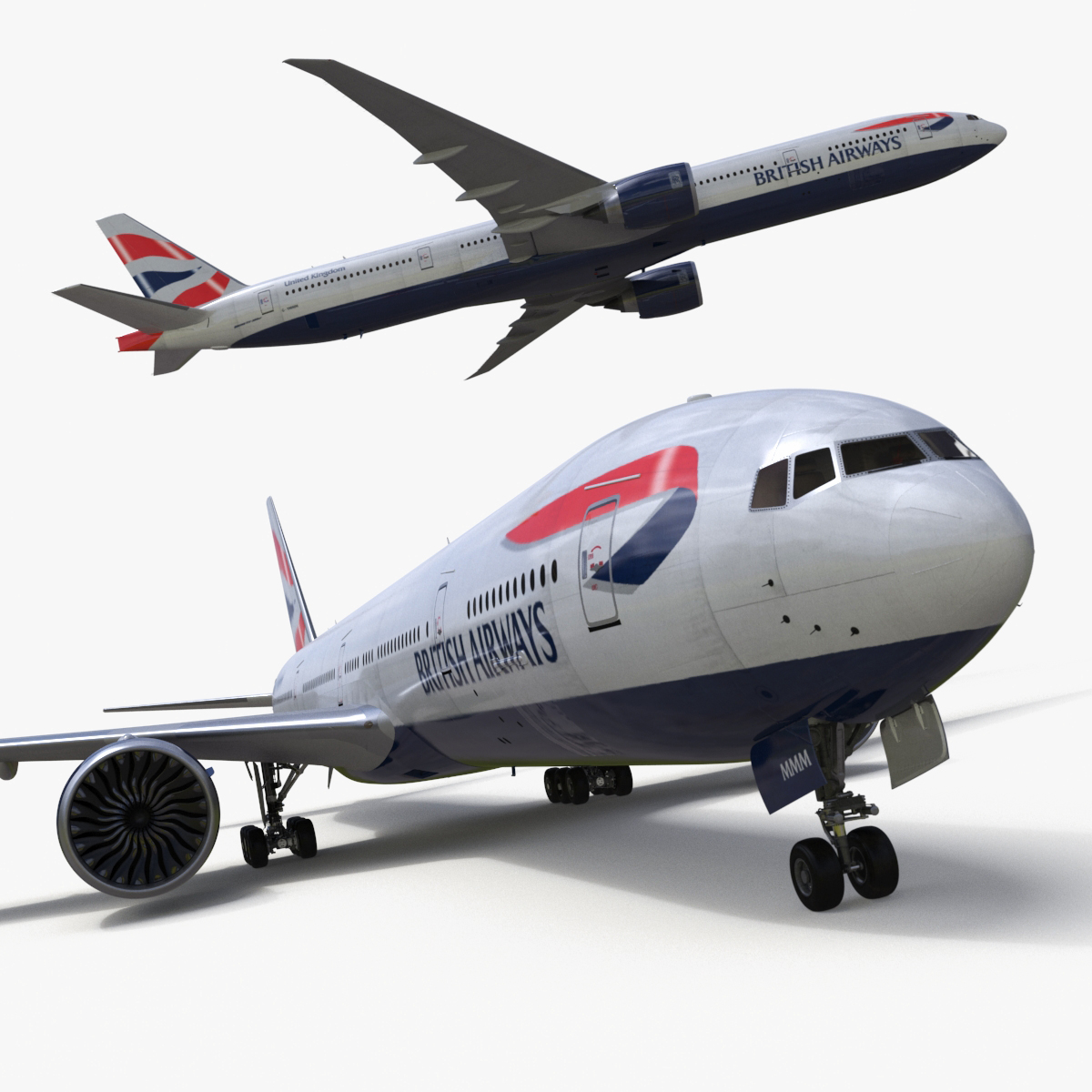 3D Boeing 777 British Airways Rigged model