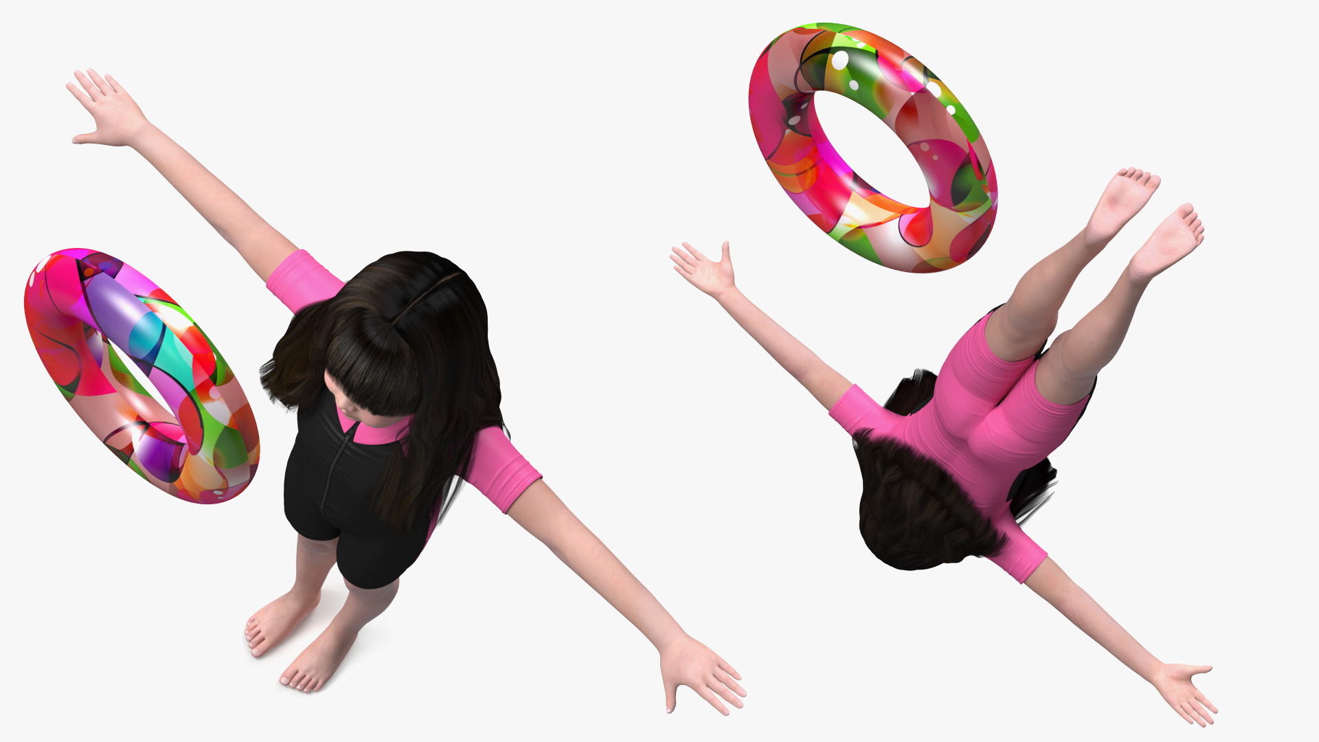 Asian Girl in Beach Suit with Inflatable Circle Rigged 3D model