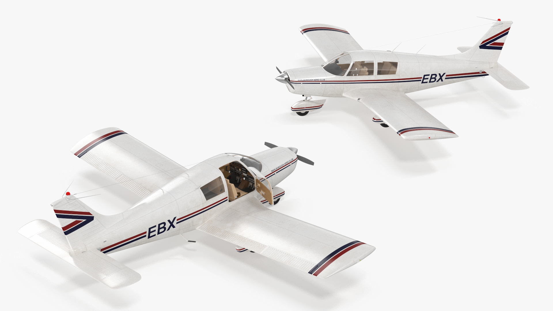 Private Propeller Aircraft Piper PA-28 Cherokee Rigged 3D model