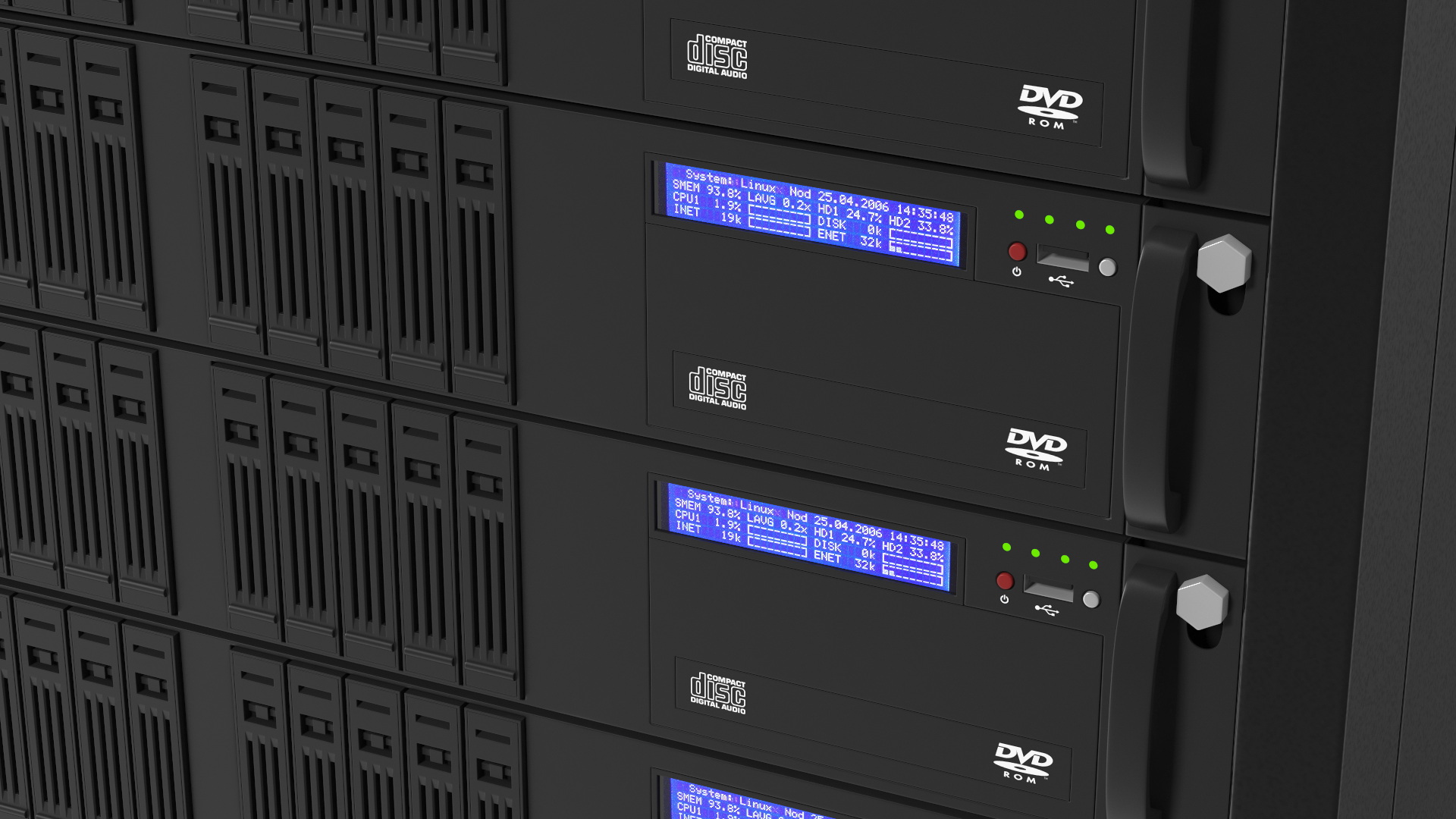 Server Rack Cabinet Filled with Server Units 3D model