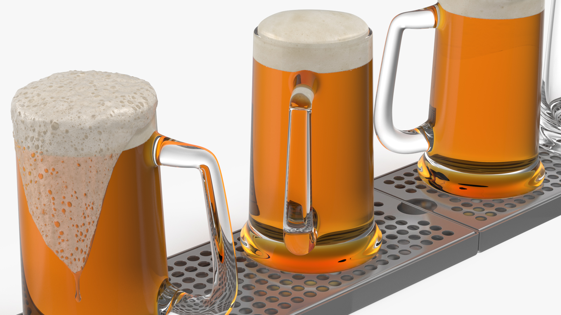 Wall Mount Rail Draft Beer Tower with Beer Mugs 3D