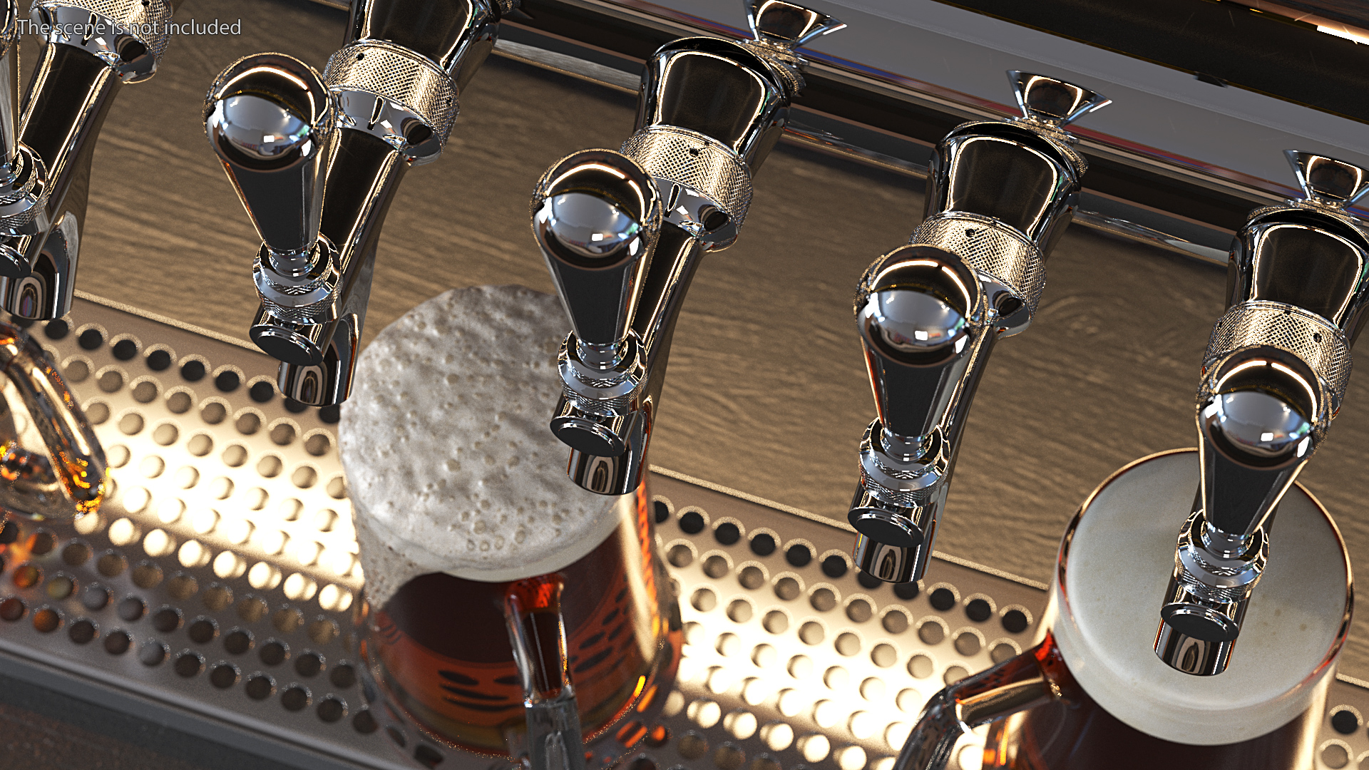 Wall Mount Rail Draft Beer Tower with Beer Mugs 3D