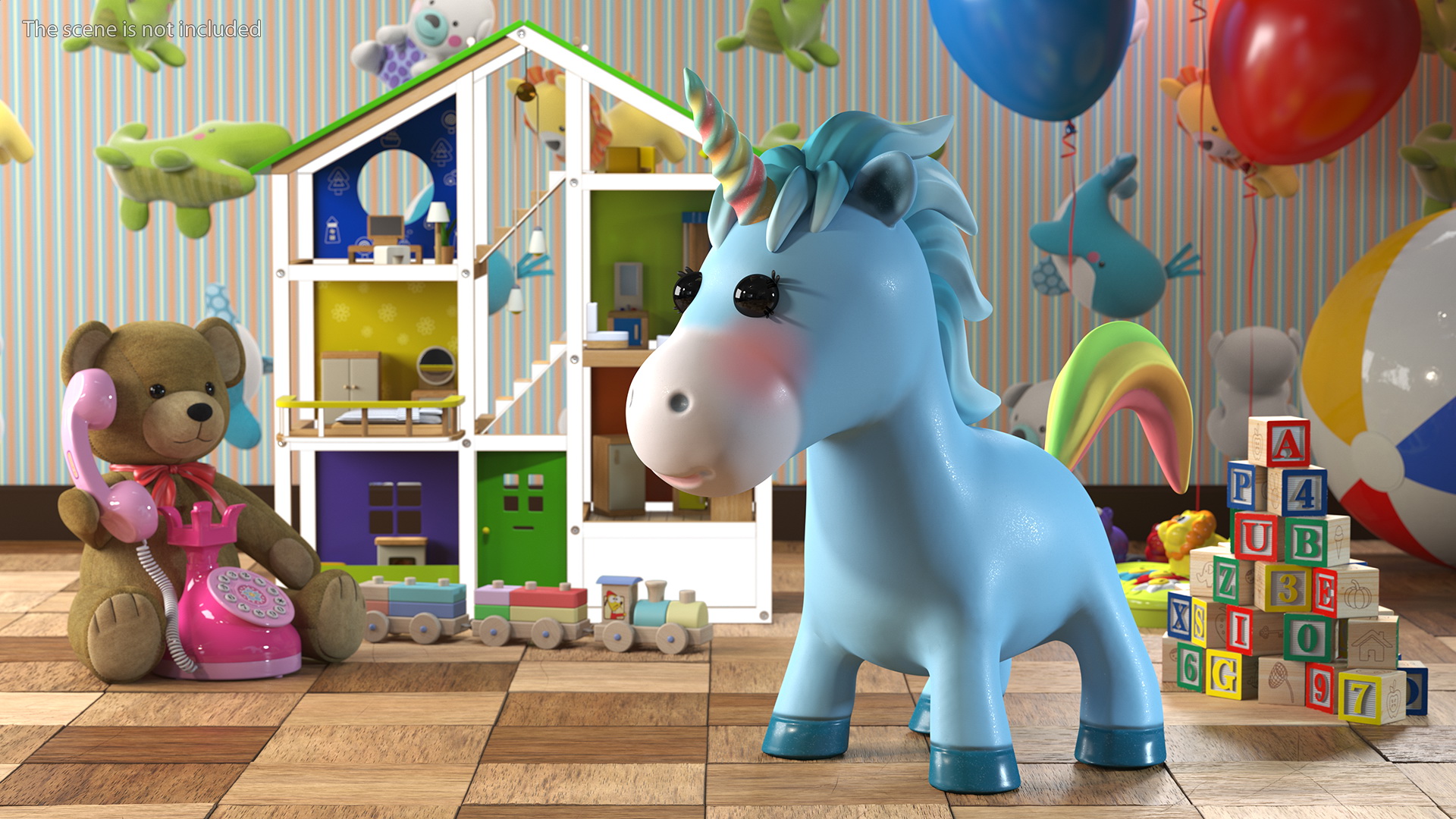 3D Blue Cartoon Unicorn Neutral Pose model