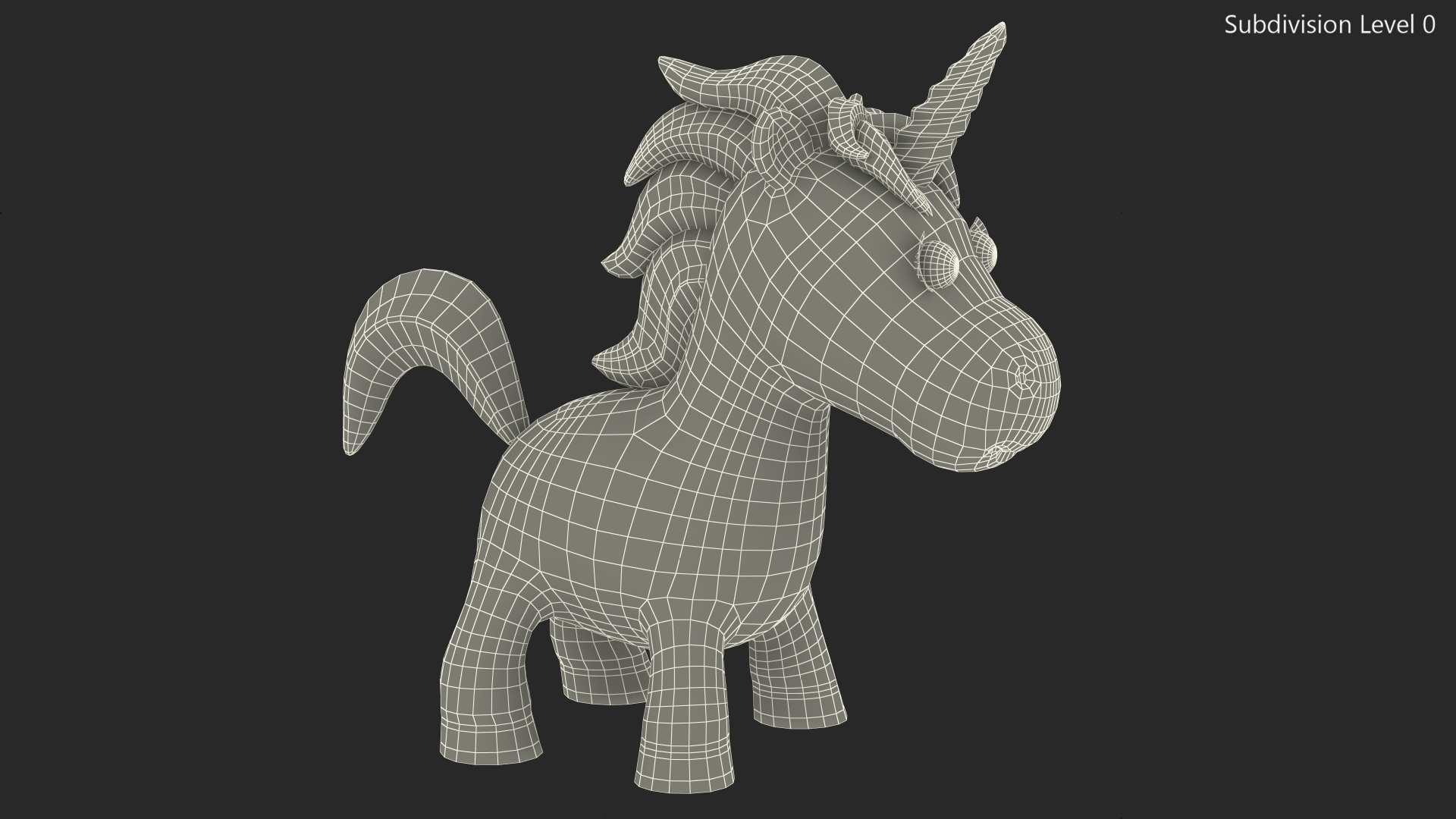 3D Blue Cartoon Unicorn Neutral Pose model