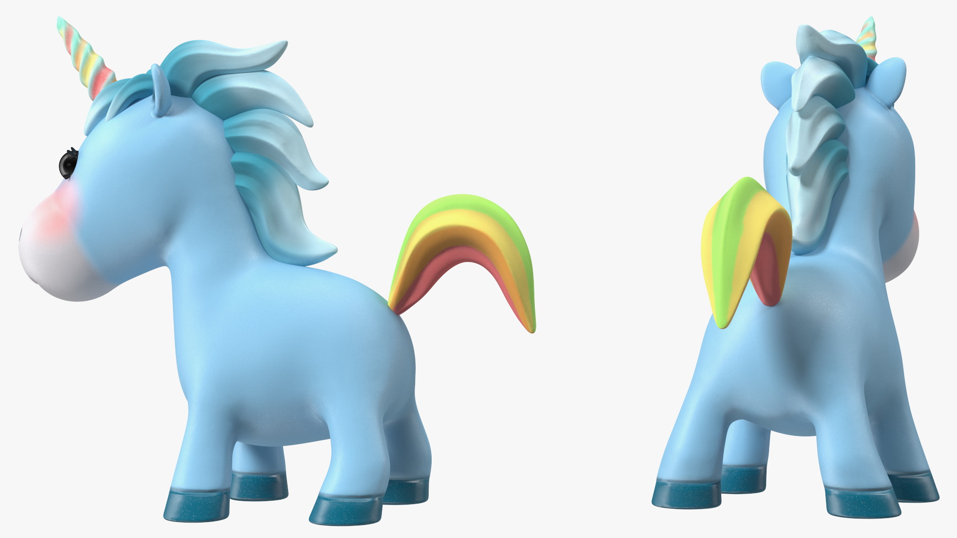 3D Blue Cartoon Unicorn Neutral Pose model