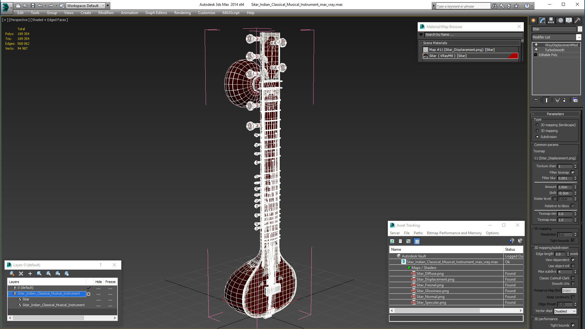 3D Sitar Indian Classical Musical Instrument