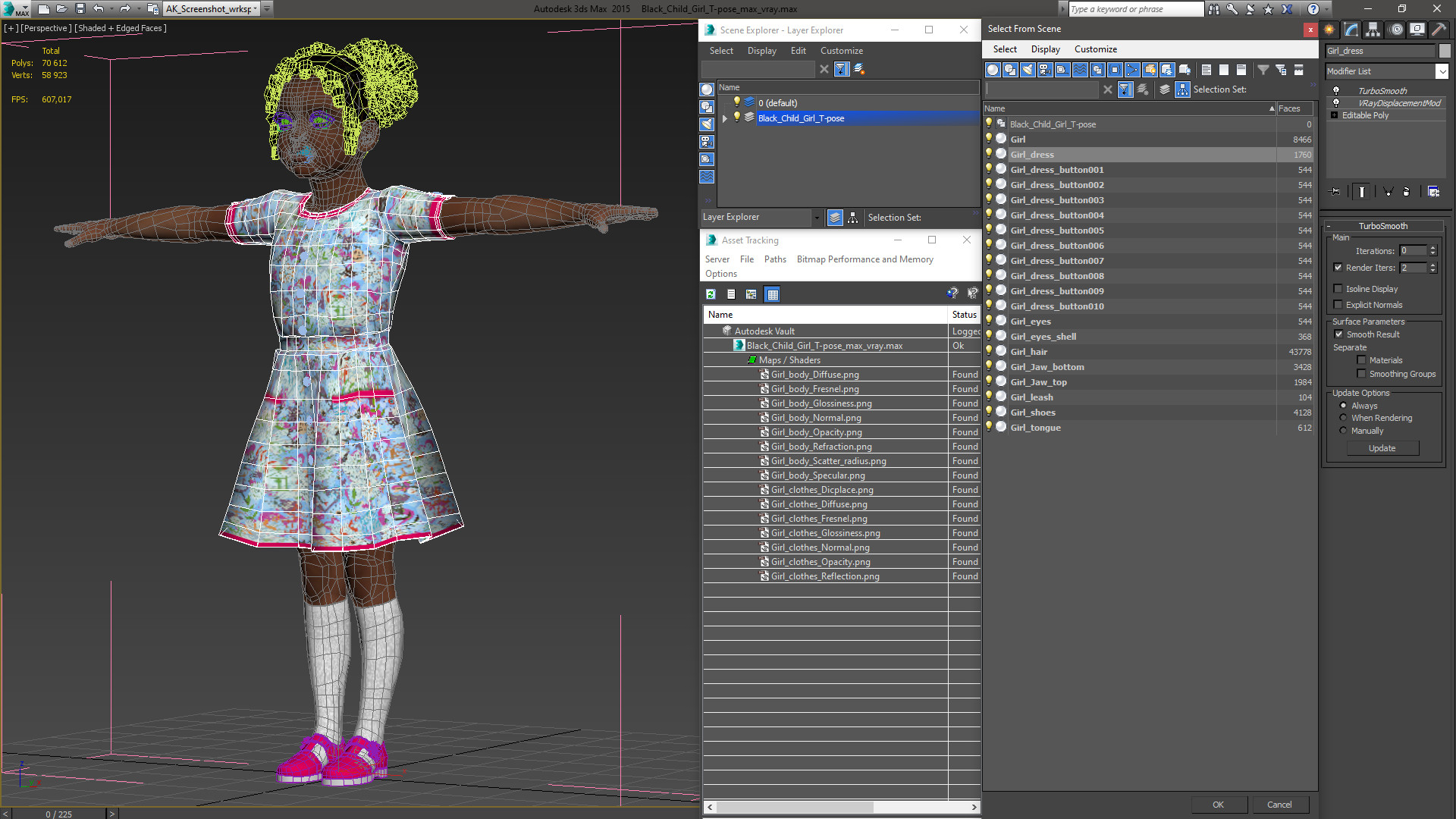 3D Black Child Girl T-pose model