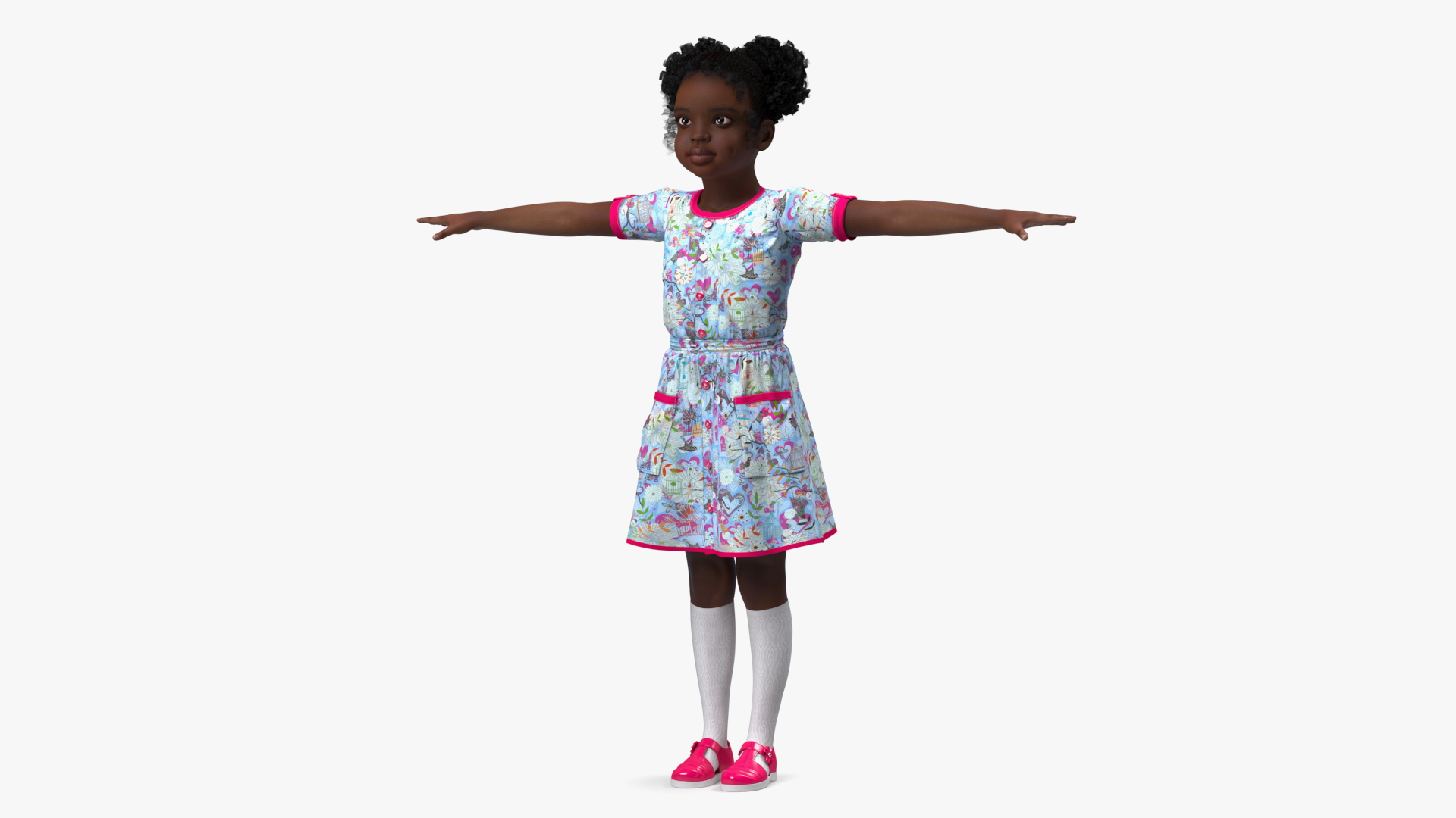 3D Black Child Girl T-pose model