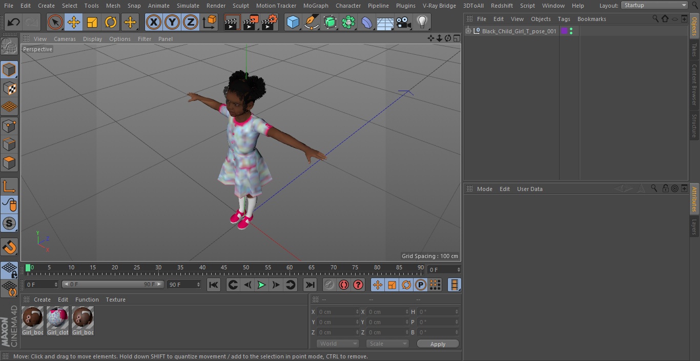 3D Black Child Girl T-pose model