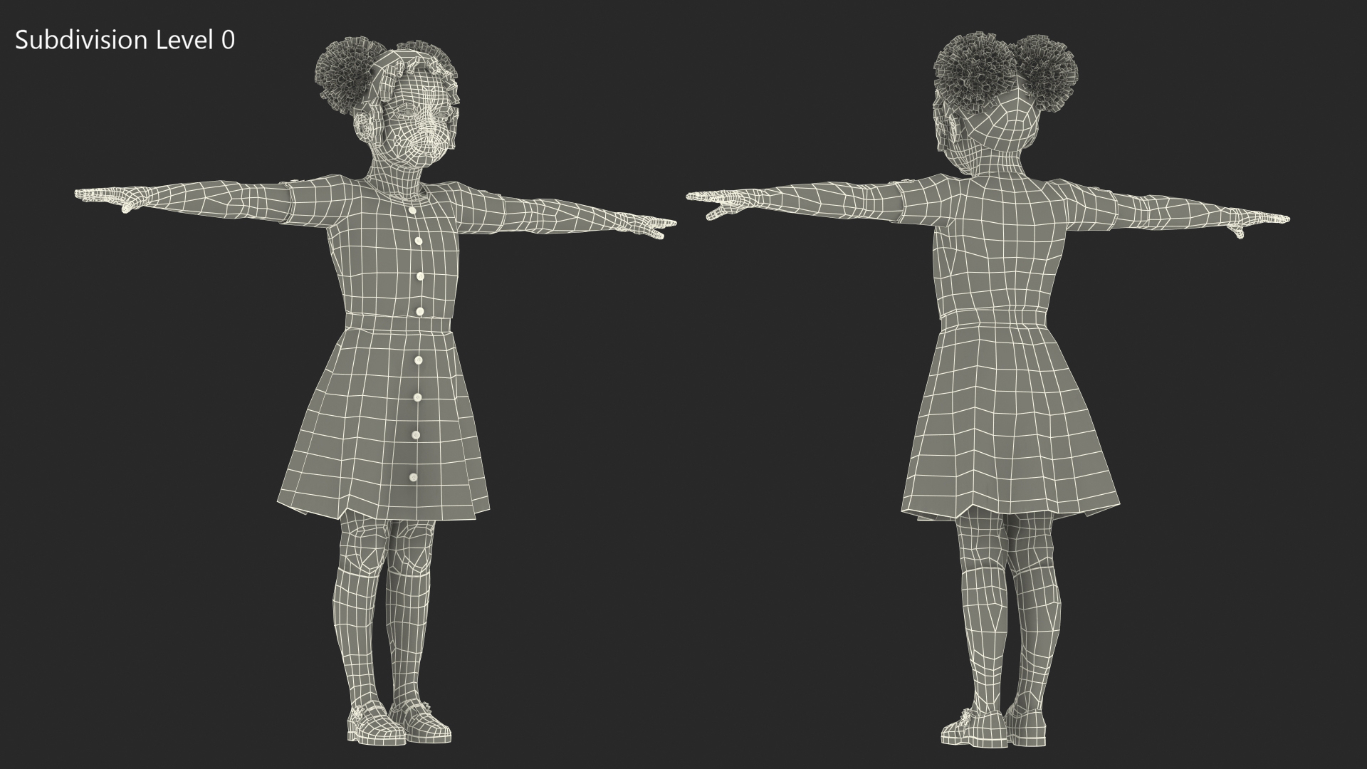 3D Black Child Girl T-pose model