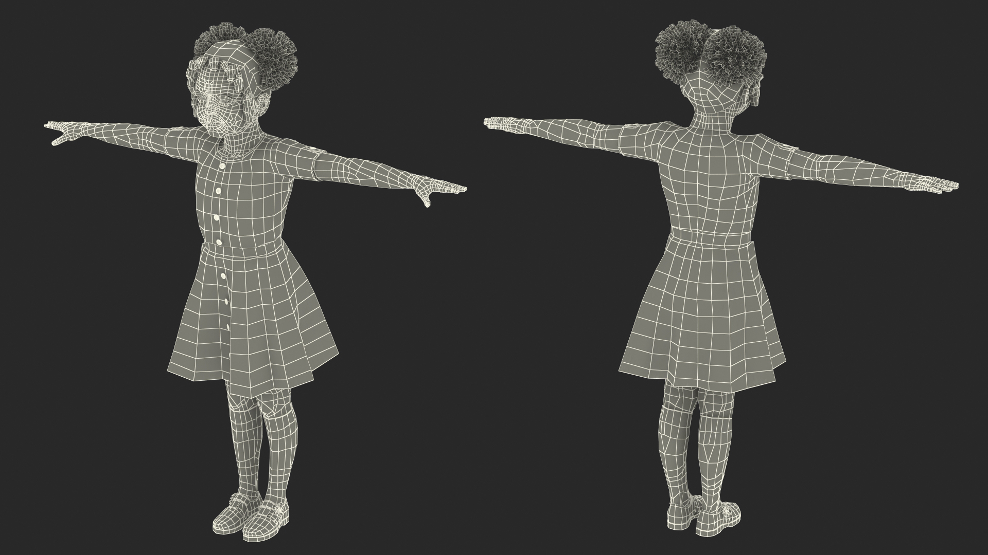 3D Black Child Girl T-pose model