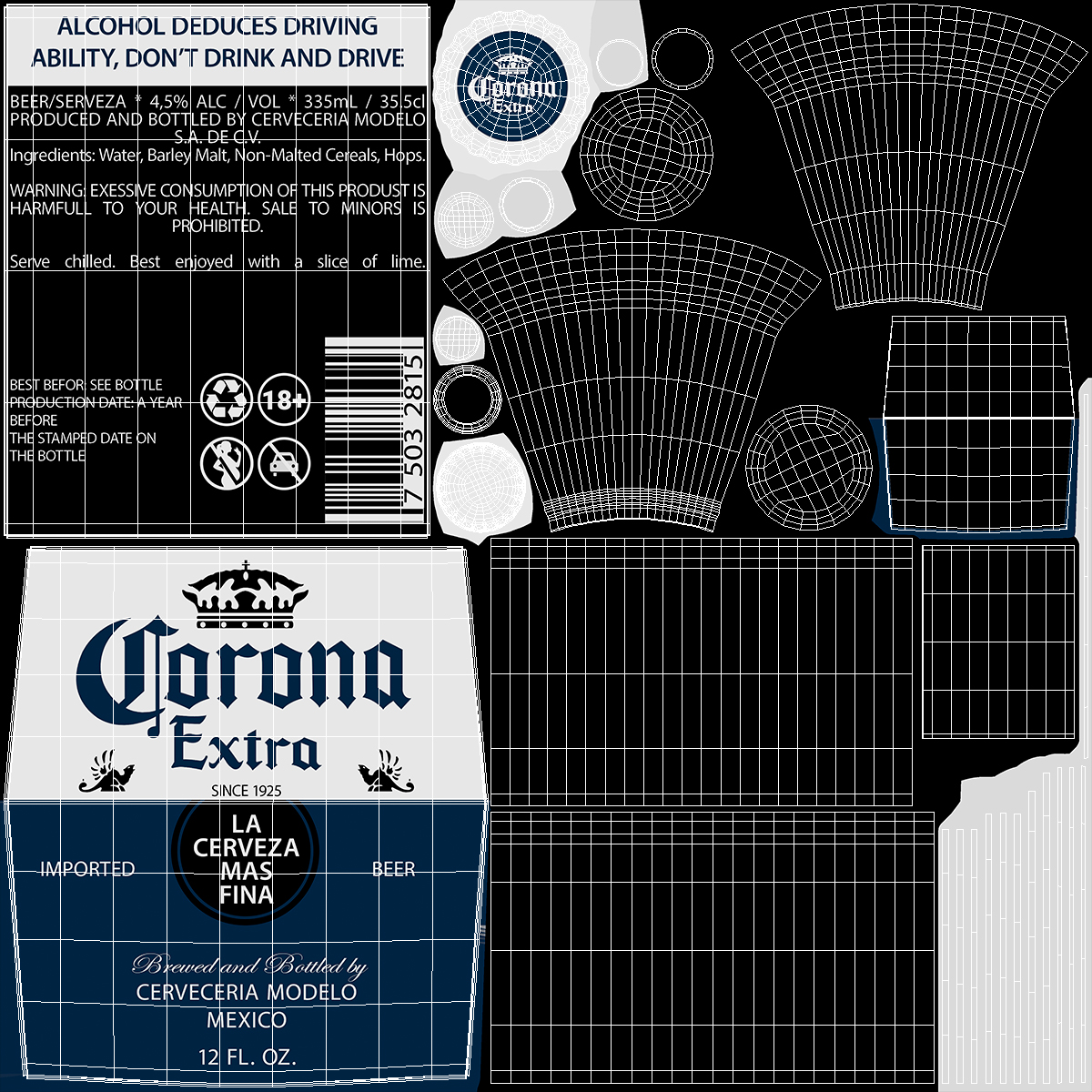 3D model Empty Glass Corona Beer Bottle 12oz