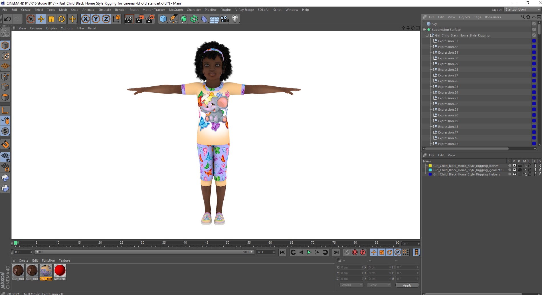 3D Girl Child Black Home Style Rigged for Cinema 4D model