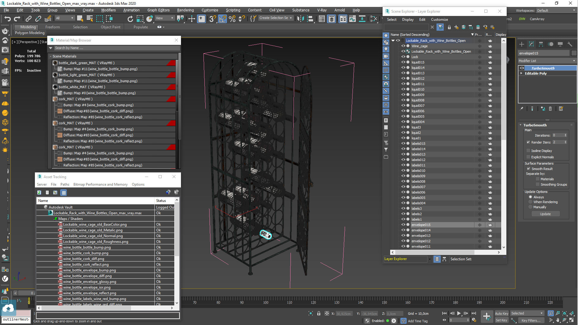 3D Lockable Rack with Wine Bottles Open