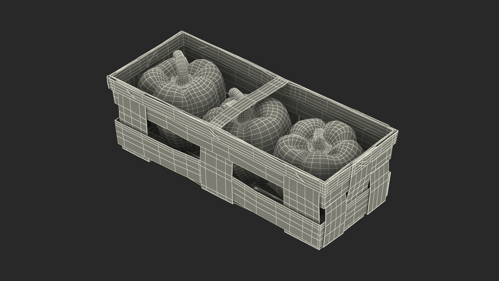 3D Wooden Basket with Bell Peppers