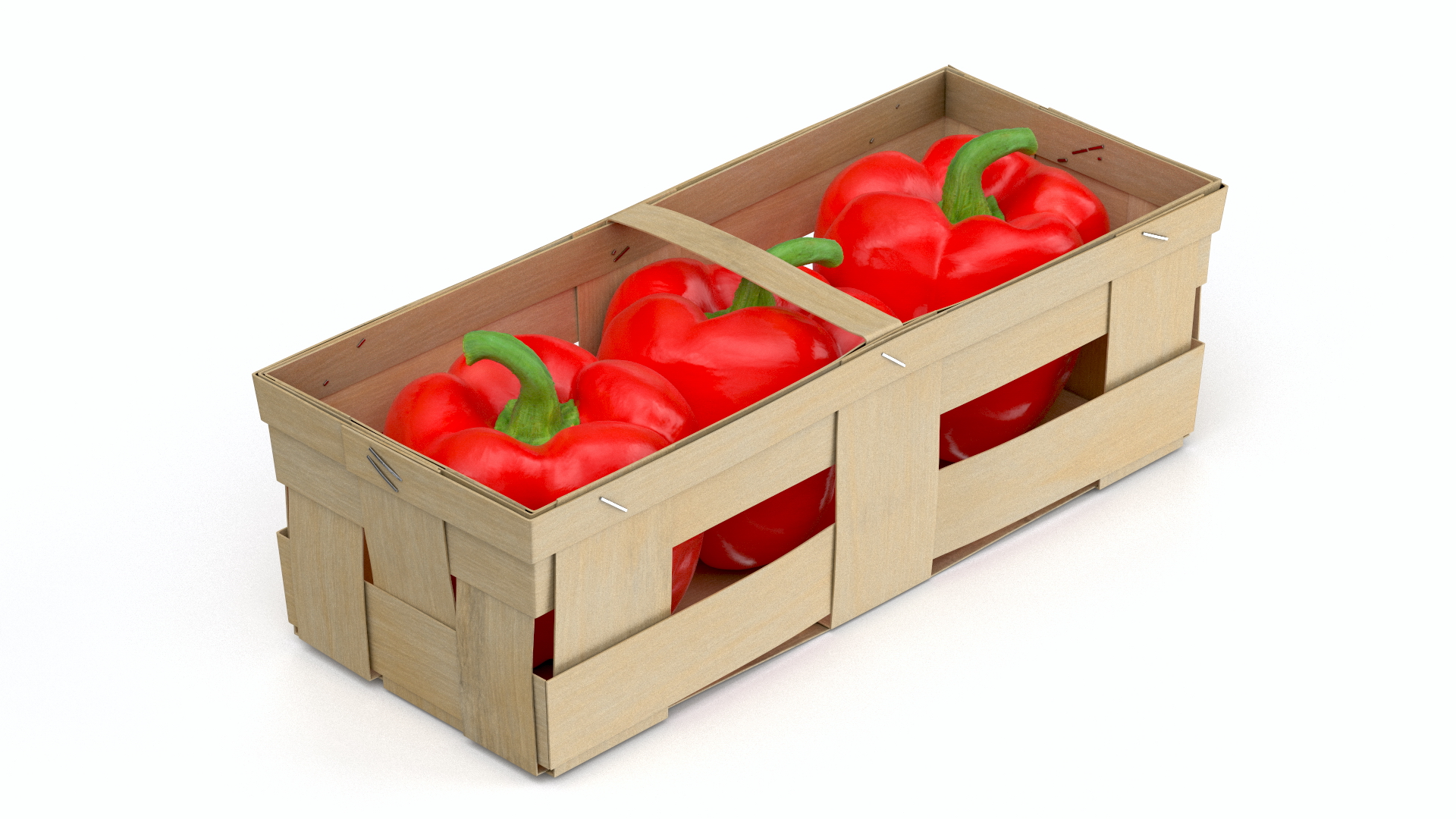 3D Wooden Basket with Bell Peppers