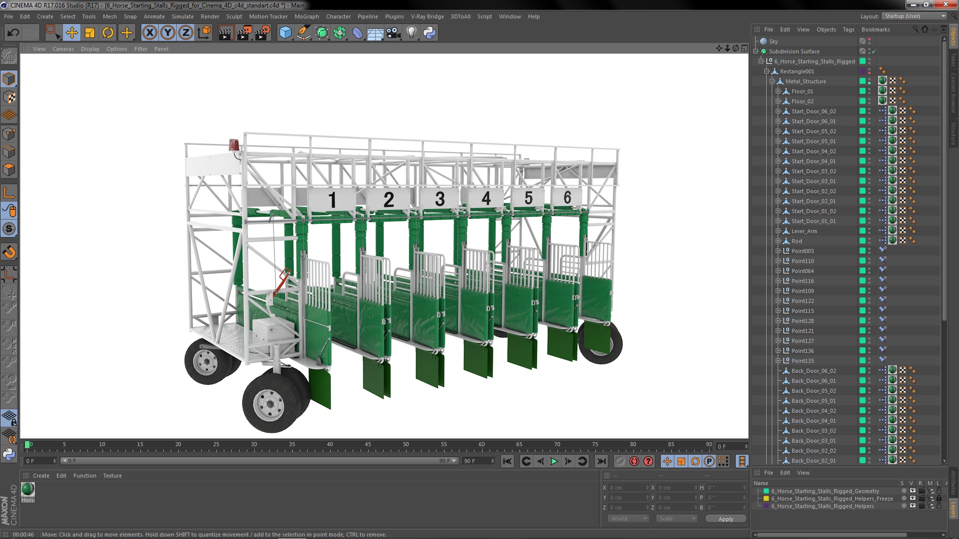 6 Horse Starting Stalls Rigged for Cinema 4D 3D model