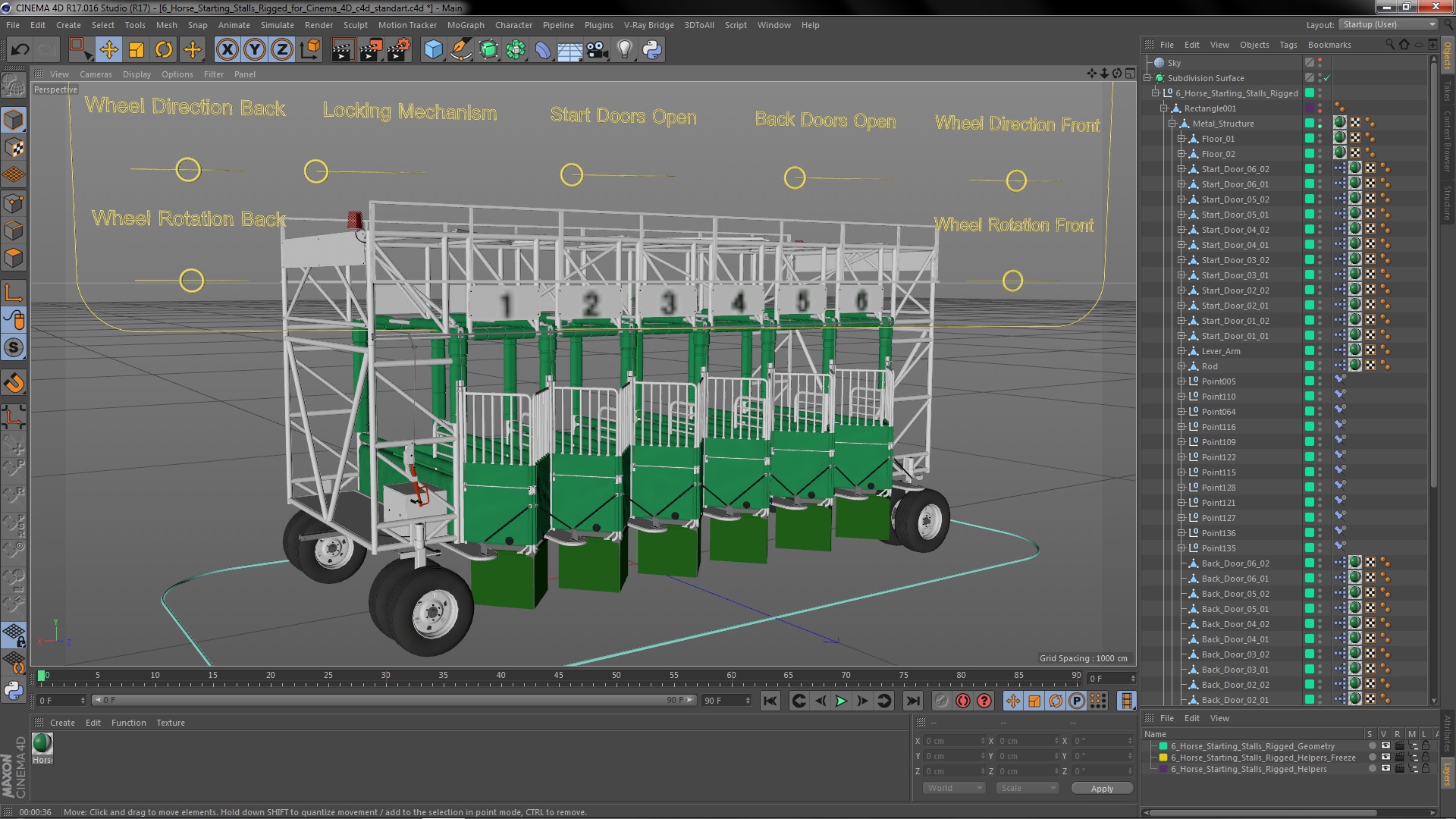 6 Horse Starting Stalls Rigged for Cinema 4D 3D model