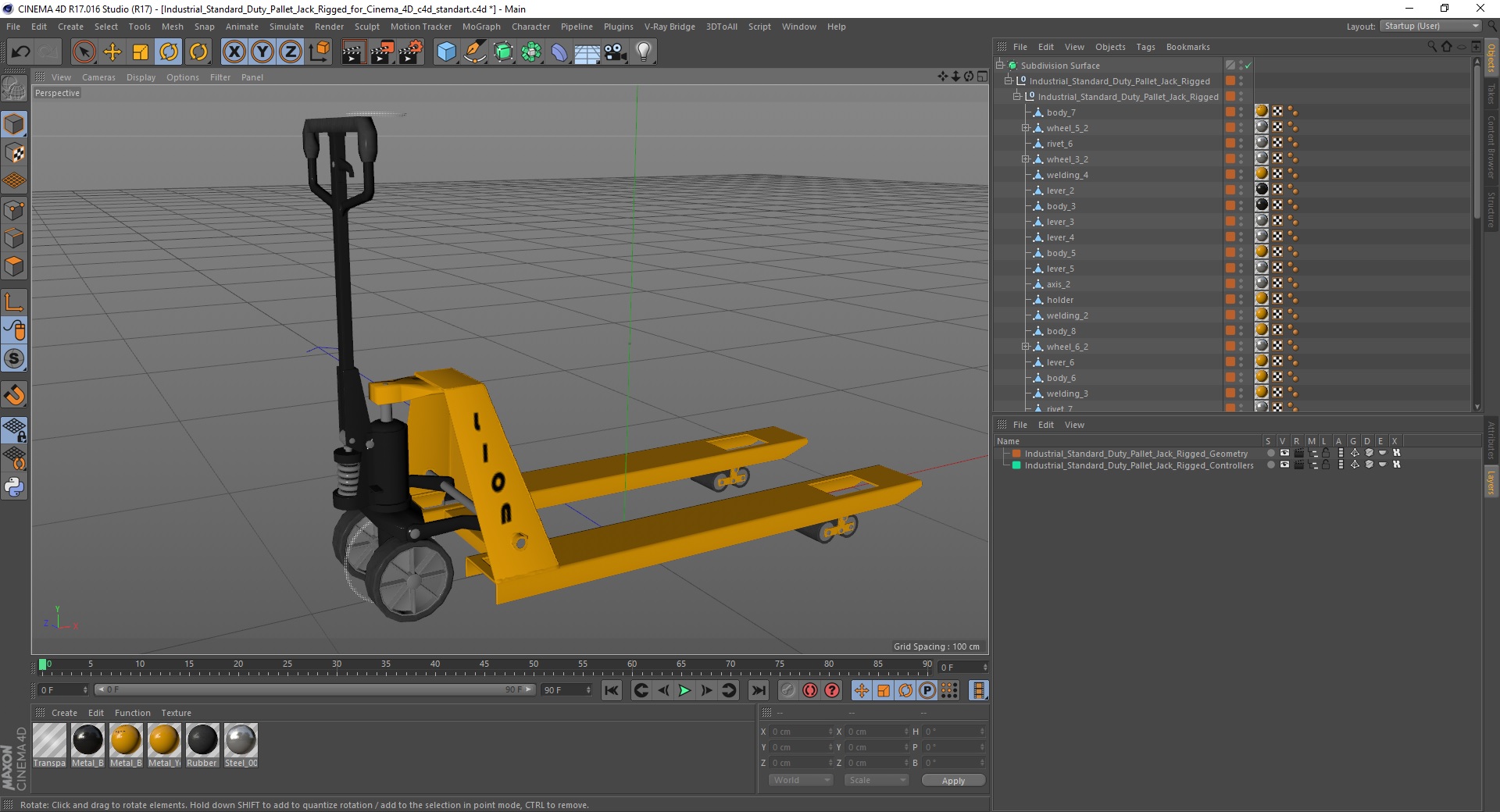 Industrial Standard Duty Pallet Jack Rigged for Cinema 4D 3D