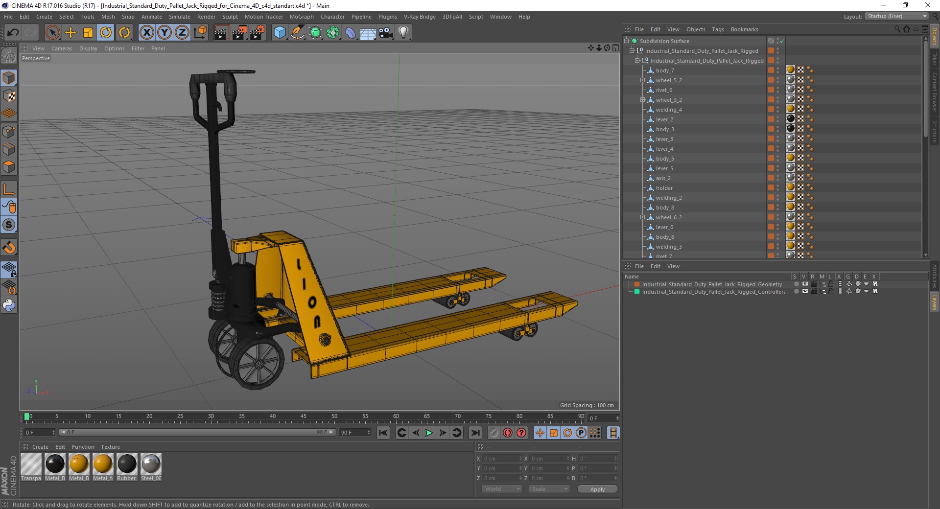 Industrial Standard Duty Pallet Jack Rigged for Cinema 4D 3D