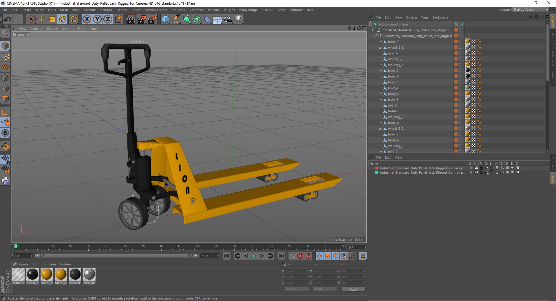 Industrial Standard Duty Pallet Jack Rigged for Cinema 4D 3D