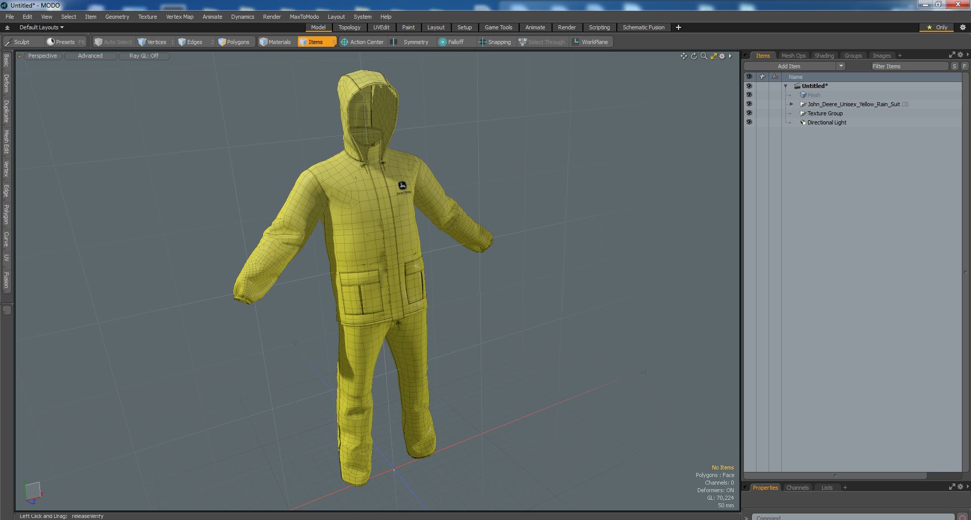 John Deere Unisex Yellow Rain Suit 3D model