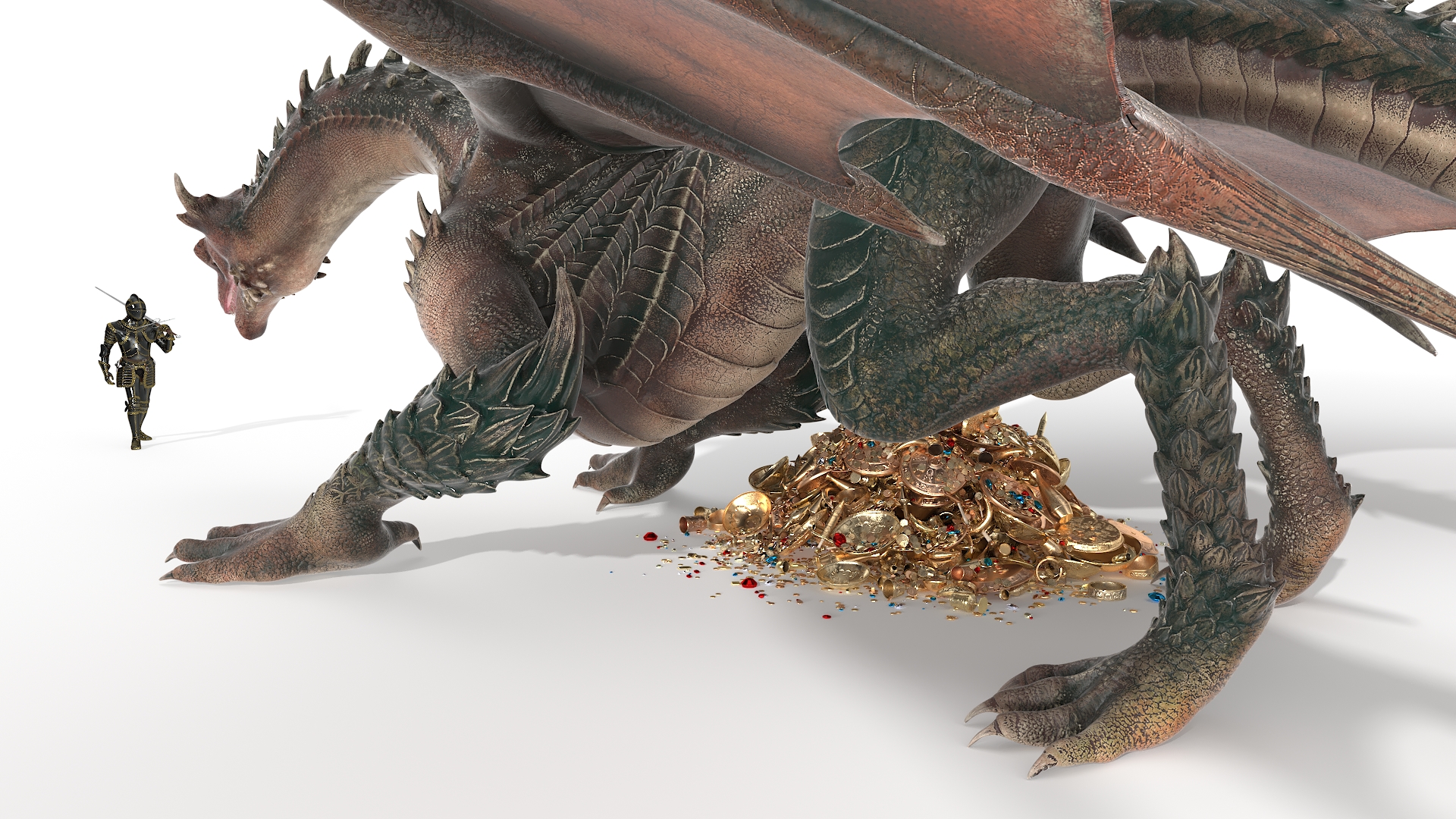 Dragon Guarding Treasures with Knight 3D