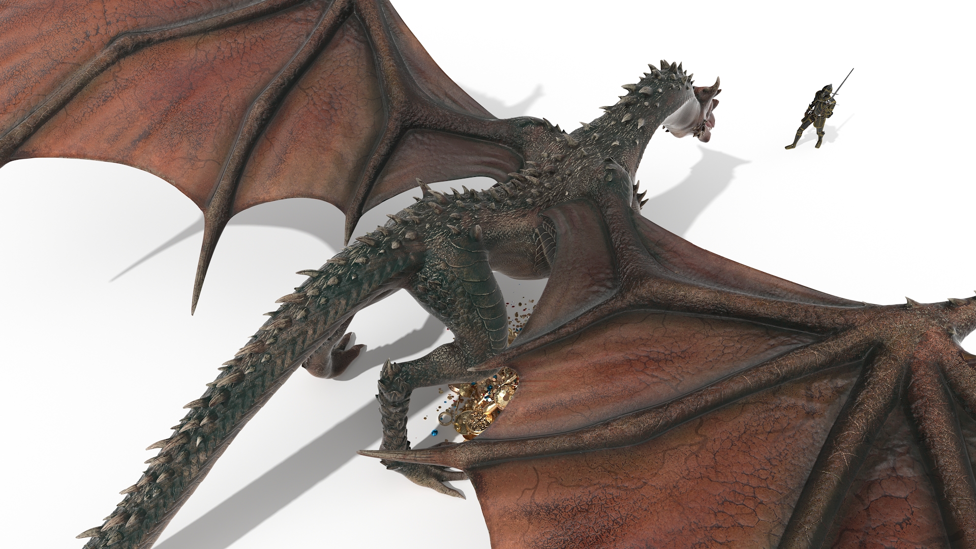 Dragon Guarding Treasures with Knight 3D