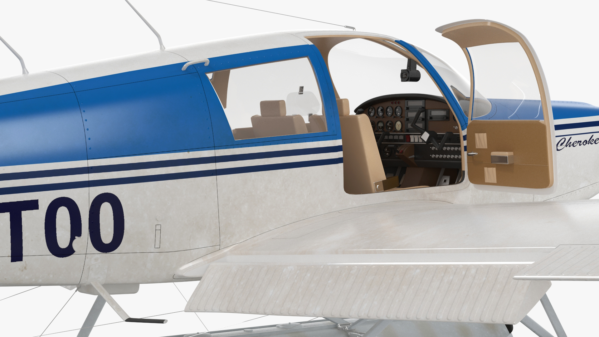 Personal Seaplane Aircraft Piper PA-28 Cherokee Rigged 3D model