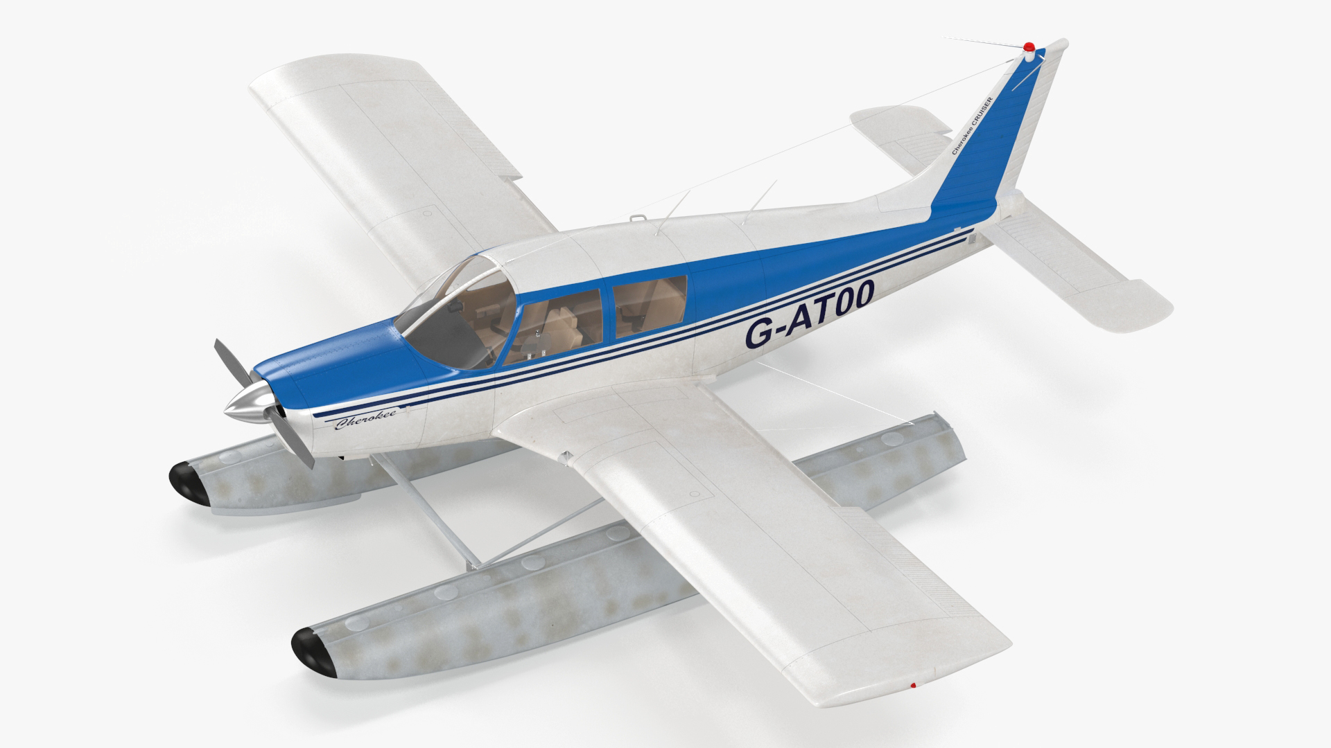 Personal Seaplane Aircraft Piper PA-28 Cherokee Rigged 3D model