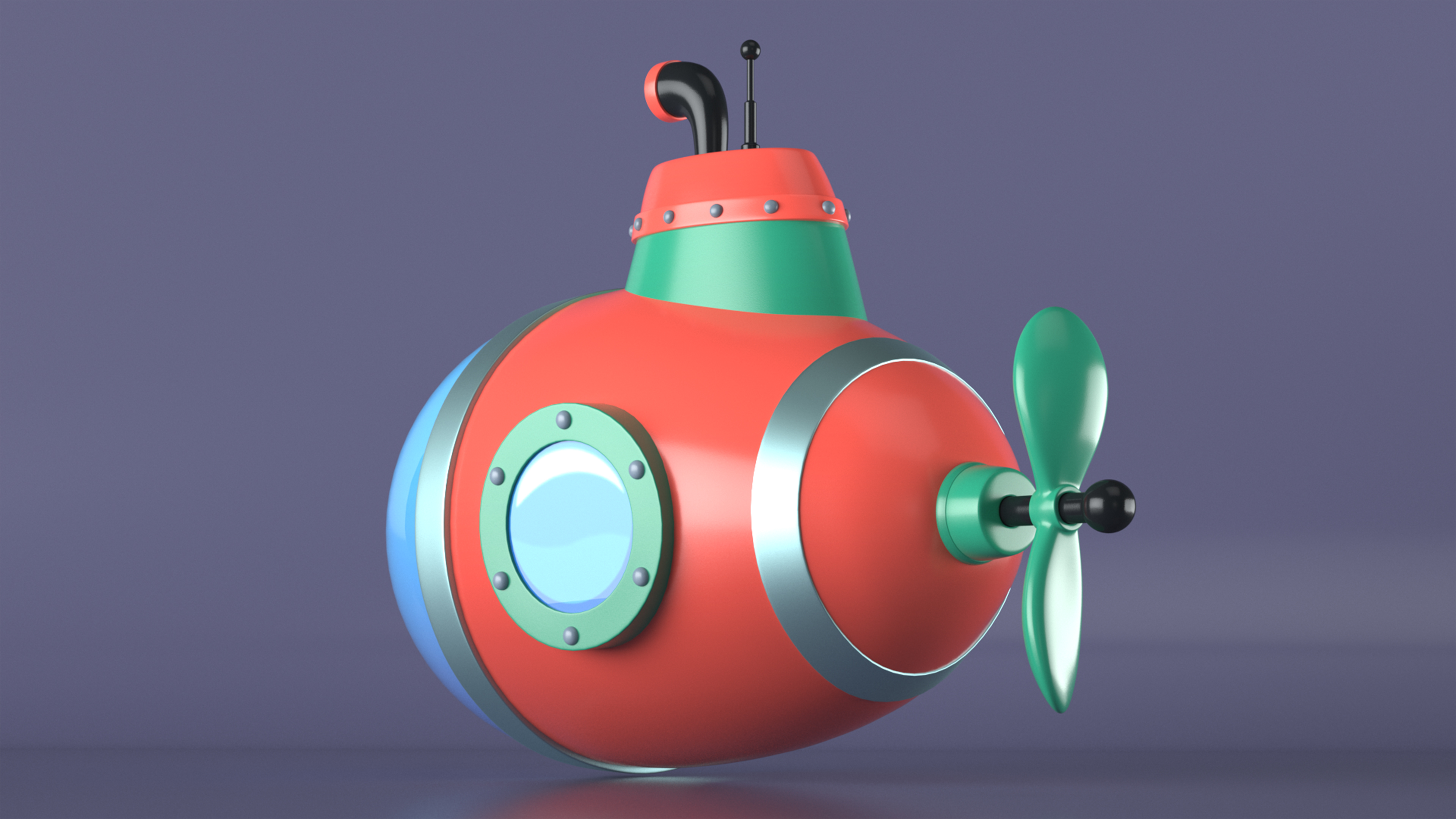 Cartoon Style Submarine Red 3D