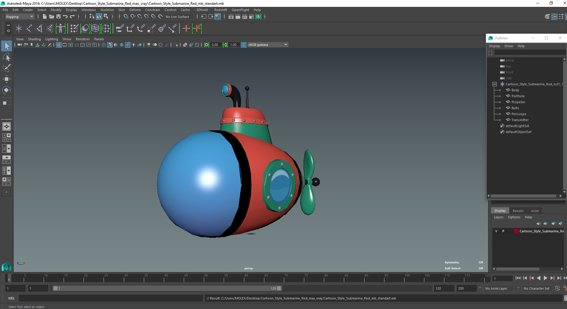 Cartoon Style Submarine Red 3D