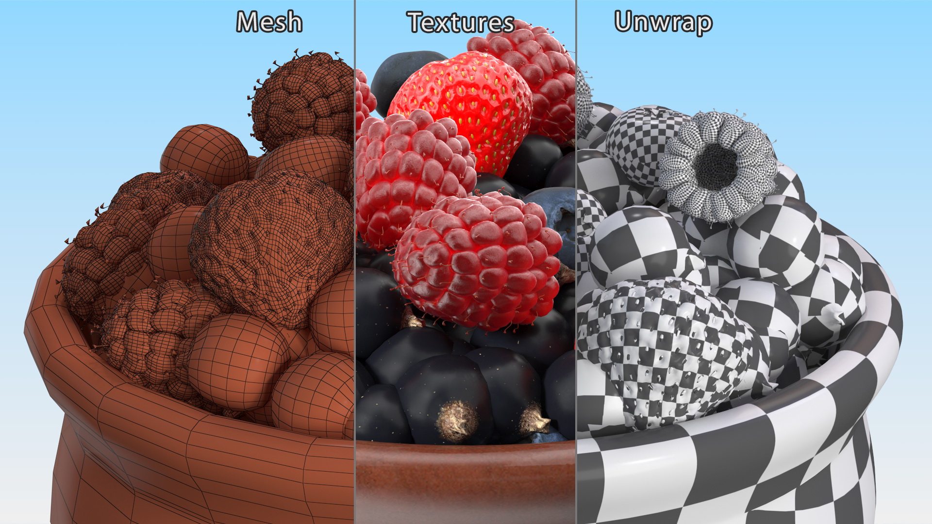 3D Bowl of Various Berries model