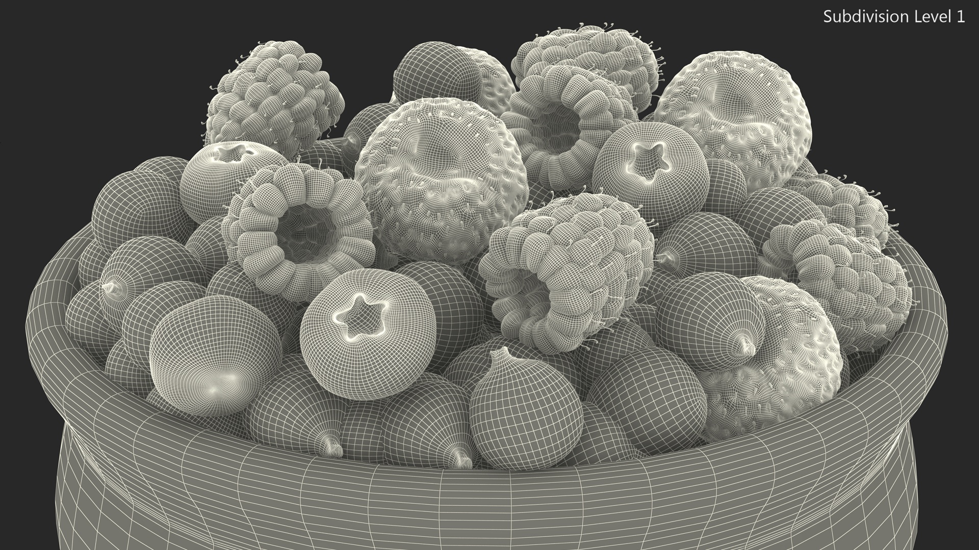 3D Bowl of Various Berries model