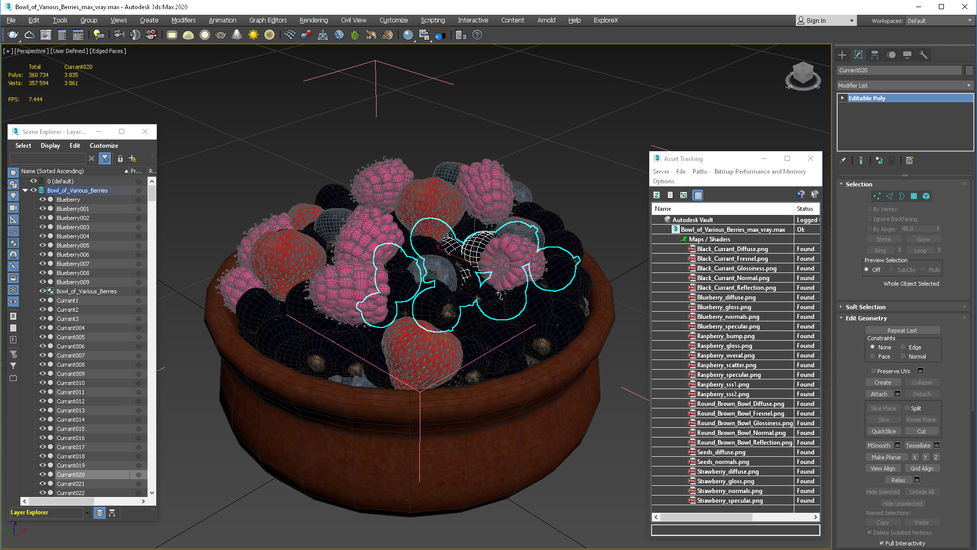 3D Bowl of Various Berries model