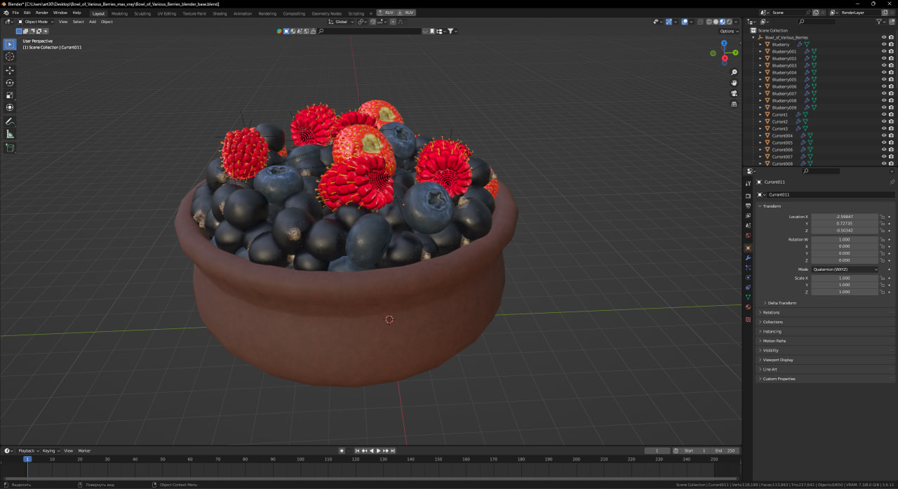 3D Bowl of Various Berries model