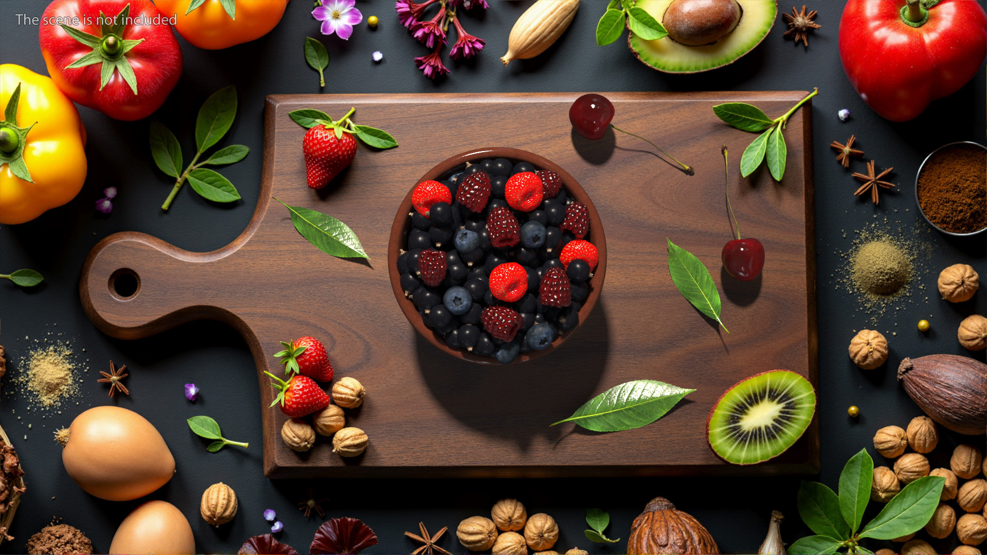 3D Bowl of Various Berries model