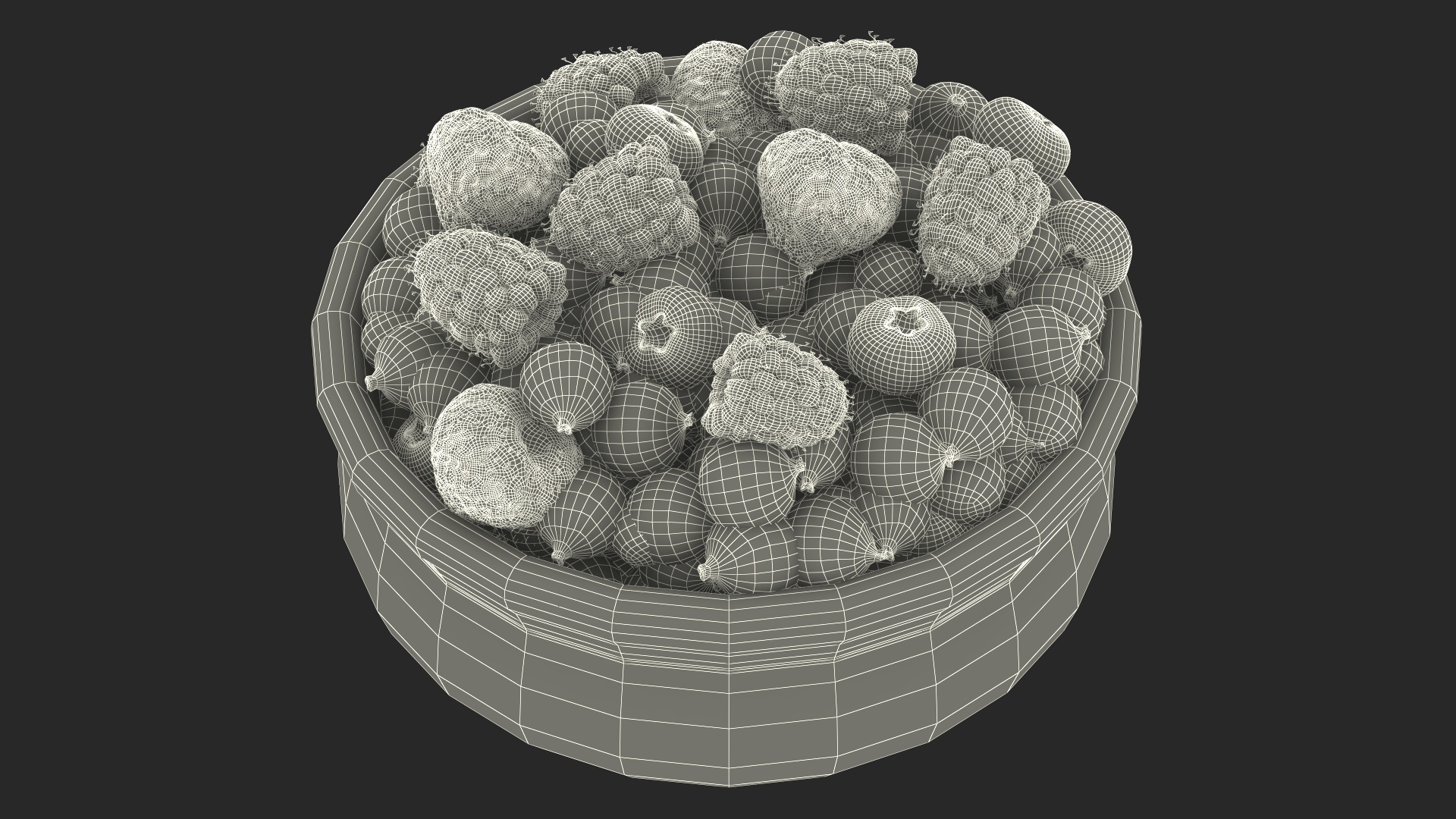 3D Bowl of Various Berries model